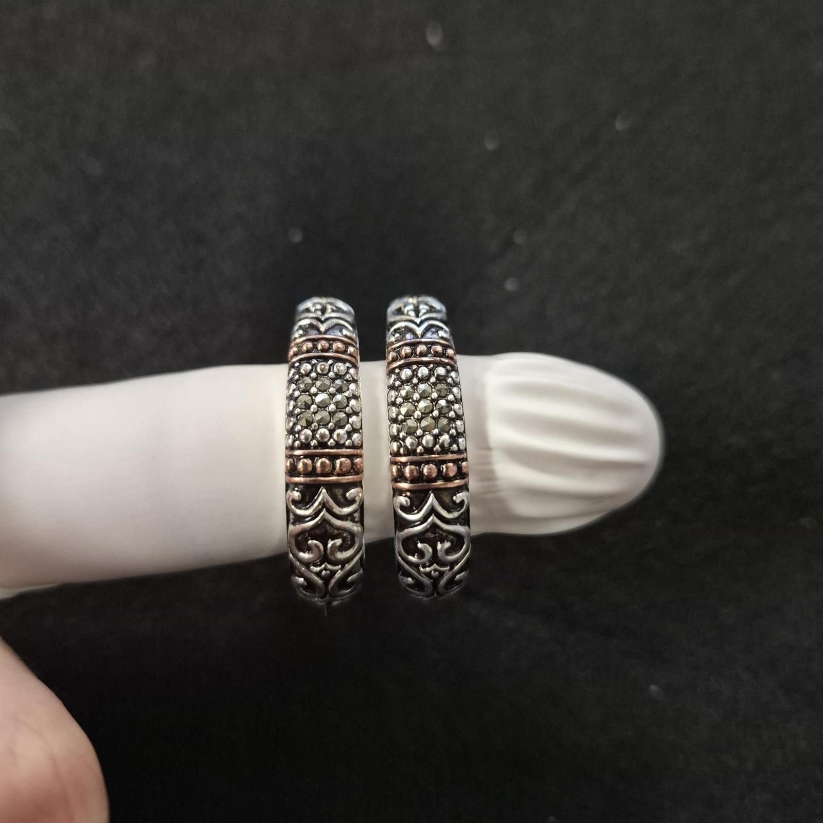 Other Fine Silver Plated Marcasite Hoop Earrings Size ONE SIZE - 3 Thumbnail