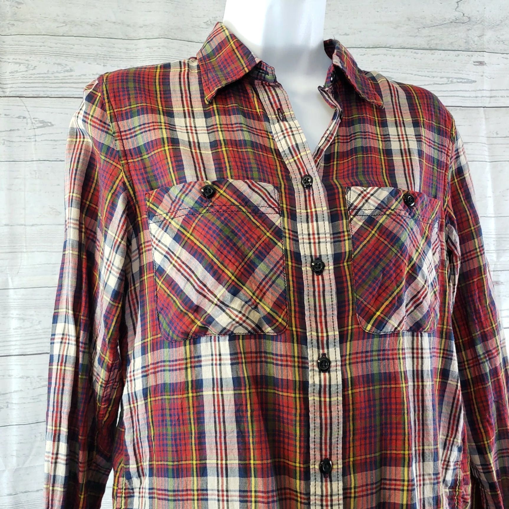 Vintage Denim & Supply Ralph Lauren Womens Utility Button Front Shirt Sz Small Red Plaid Shirt Womens Small Red Plaid Button-Up Cotton Vintage: No Size S / US 4 / IT 40 - 2 Thumbnail