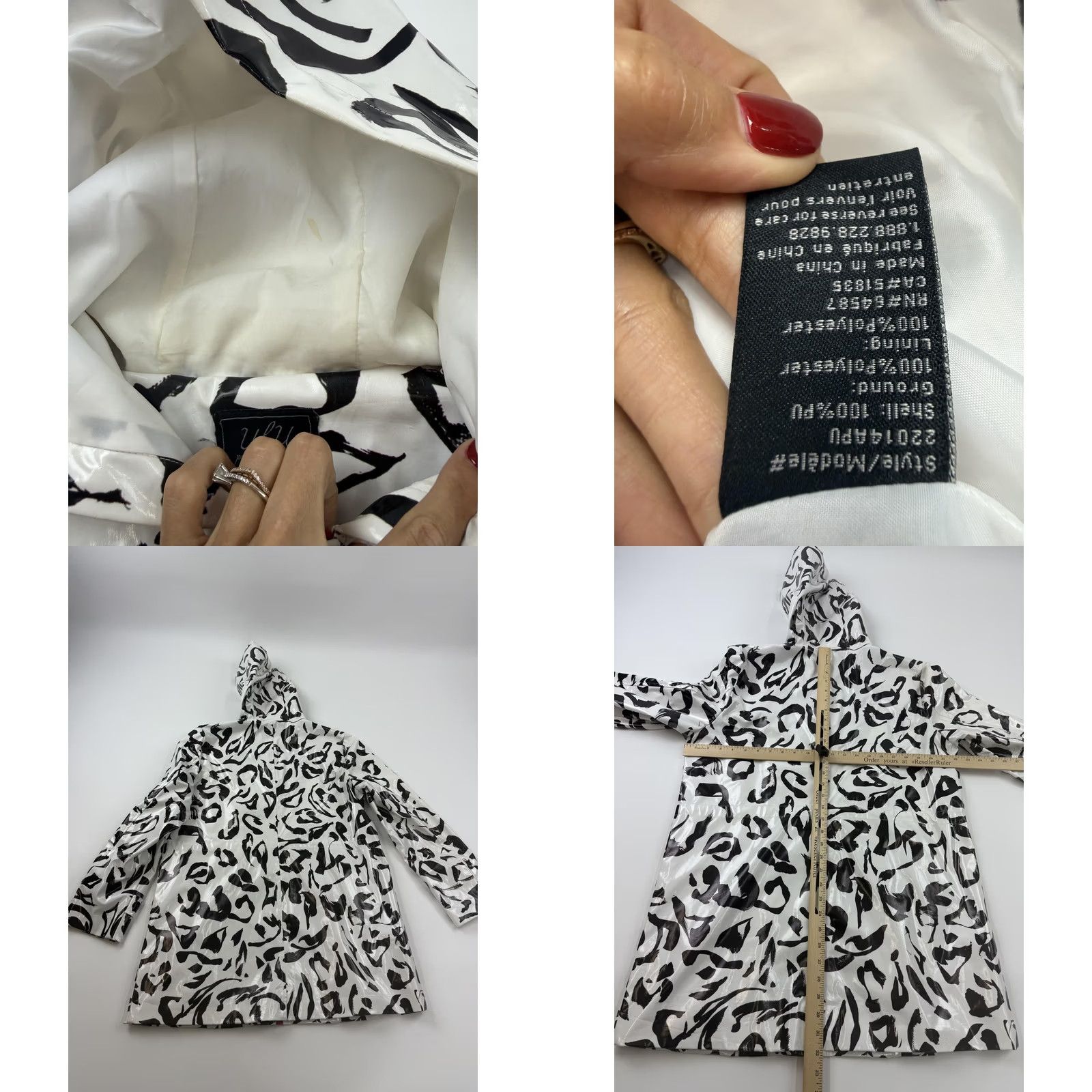 Fubu UbU Coat Womens Large White Leopard Print Hooded Rain Full Zip Jacket Lined Size L / US 10 / IT 46 - 8 Thumbnail