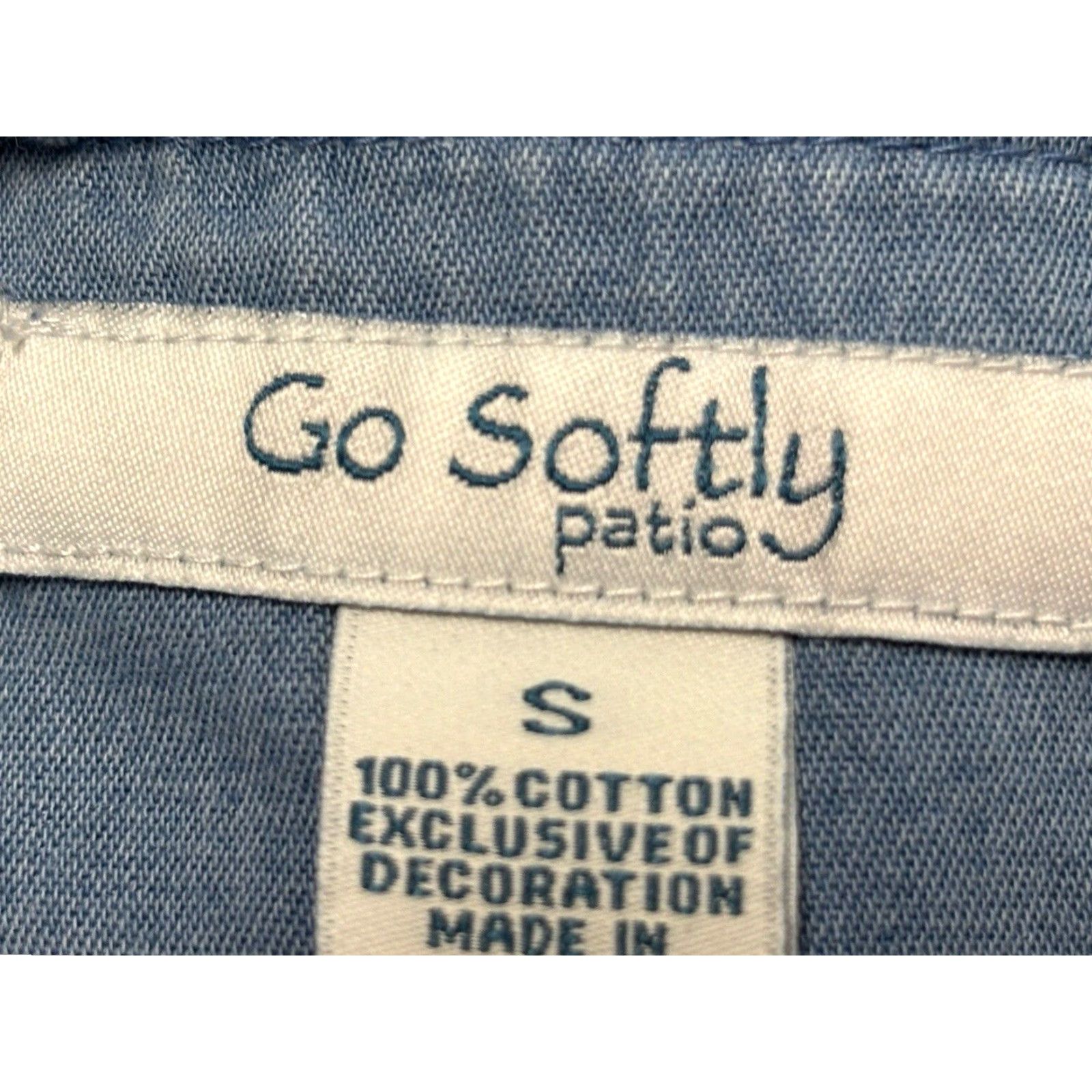Vintage Go Softly Patio Chambray Cotton Patchwork Midi Dress with Pockets Women's Small Blue Casual Kaftan Size S / US 4 / IT 40 - 7 Thumbnail