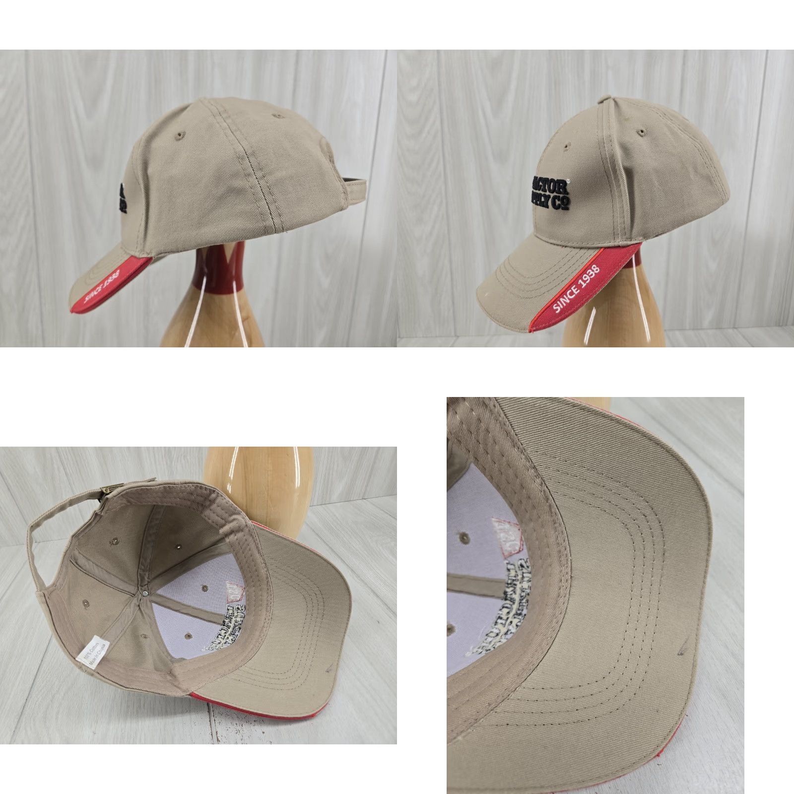 Vintage TSC Adjustable Baseball Cap Hat Tan Red Trim Adult One Size Beige Men Baseball Cap Adjustable Size ONE SIZE - 8 Thumbnail