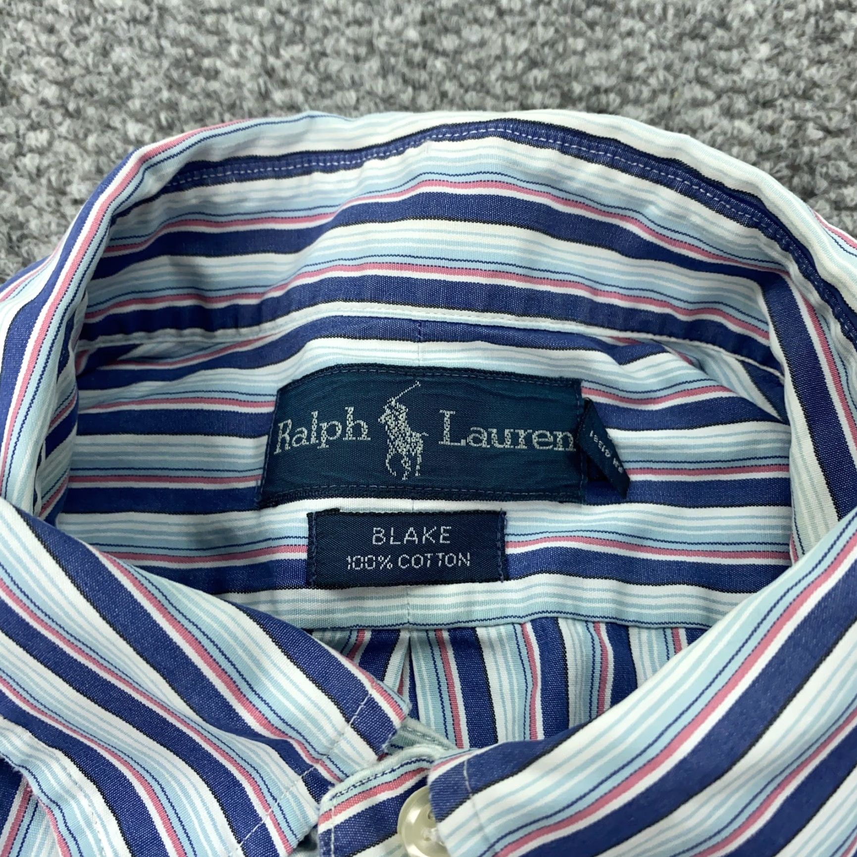 Ralph Lauren VINTAGE Ralph Lauren Shirt Mens Large Blue White Striped 90s Preppy Button-Down Collared Polo Pony Size US L / EU 52-54 / 3 - 4 Thumbnail