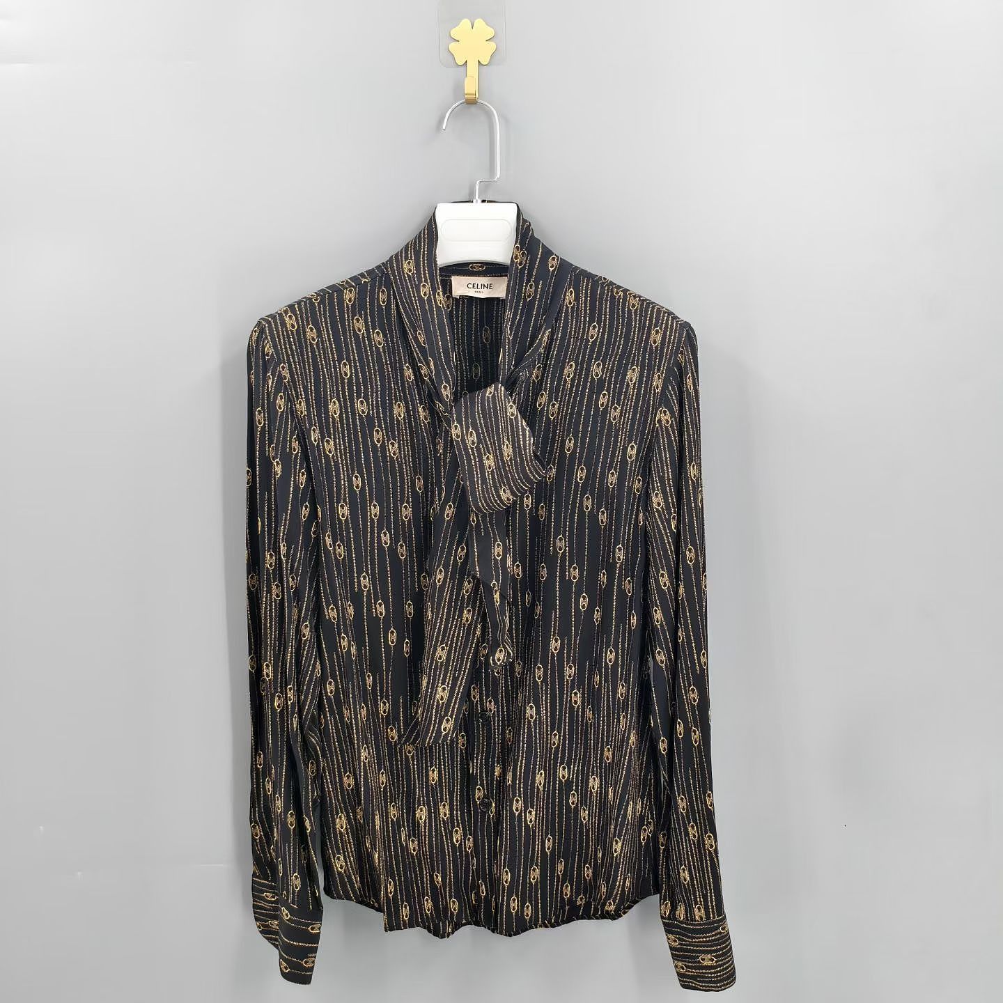 Celine Celine Gold Chain Print Silk Button Up Shirt Size 36 Size XS / US 0-2 / IT 36-38 - 1 Thumbnail