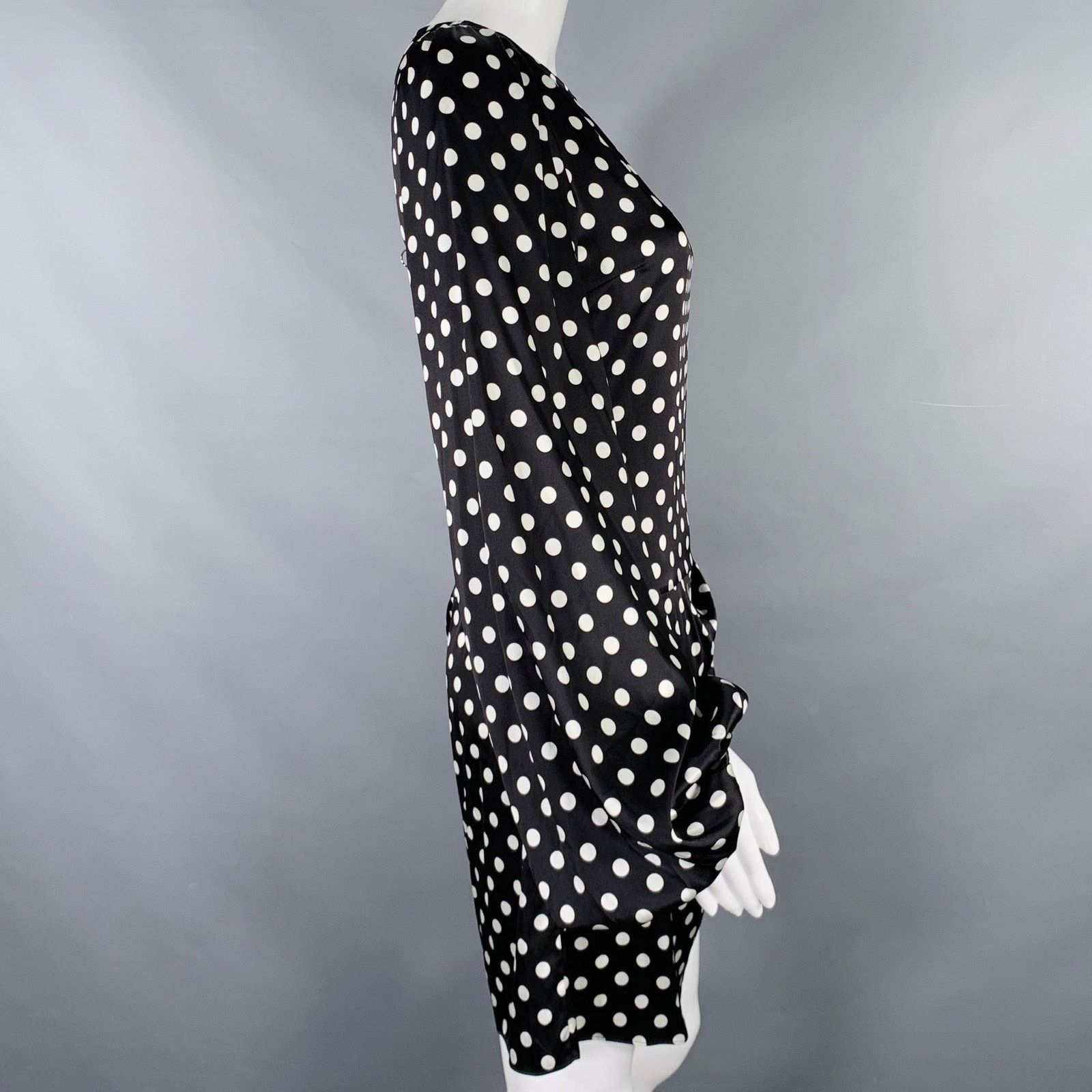 CAROLINE CONSTAS Size S Black White Silk Blend Polka Dot Bell Sleeves Dress Size S / US 4 / IT 40 - 4 Thumbnail