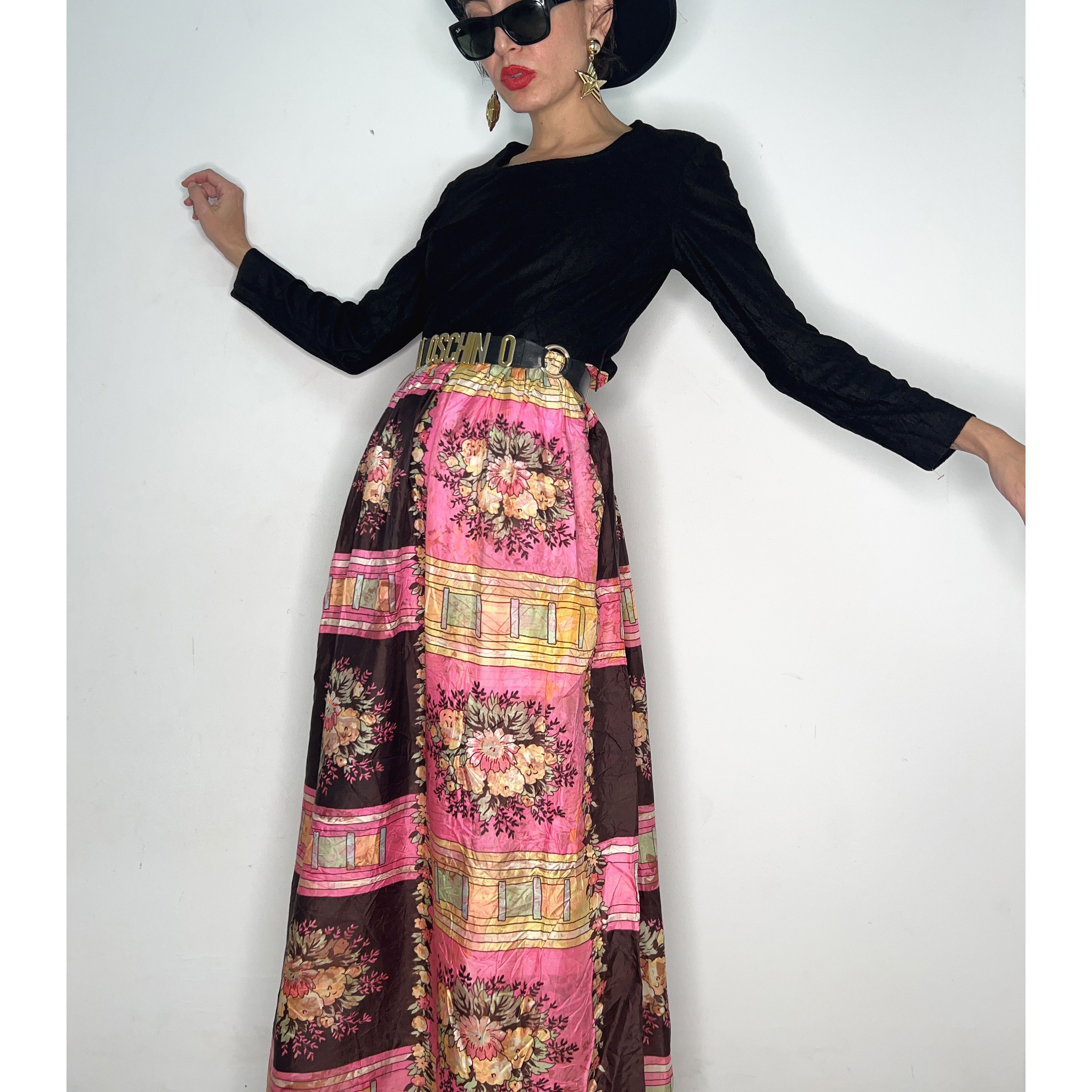 Designer × Vintage Vintage 70s black knit floral maxi dress Size XL / US 12-14 / IT 48-50 - 3 Thumbnail