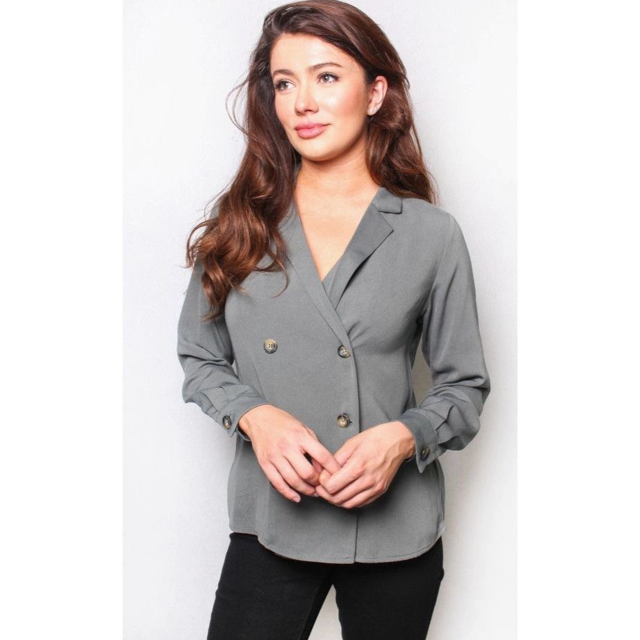 Other Womens Small Gray Double-Breasted Blazer-Style Blouse With G Size S / US 4 / IT 40 - 1 Thumbnail