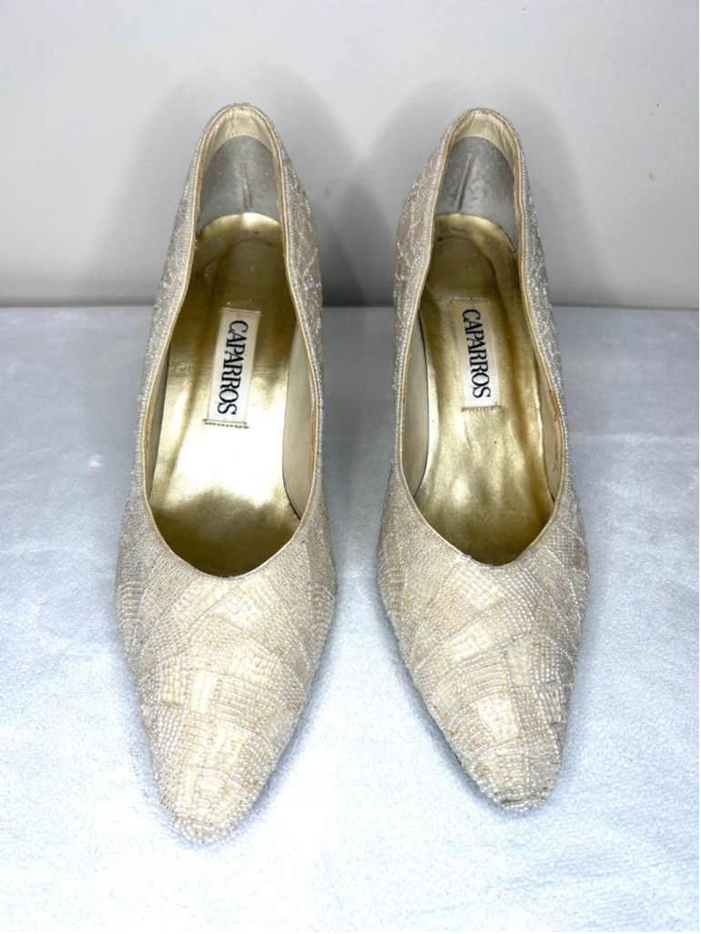 Other Vintage cream beaded Caparros Heels, Size 9, Off-white Size US 9 / IT 39 - 7 Thumbnail