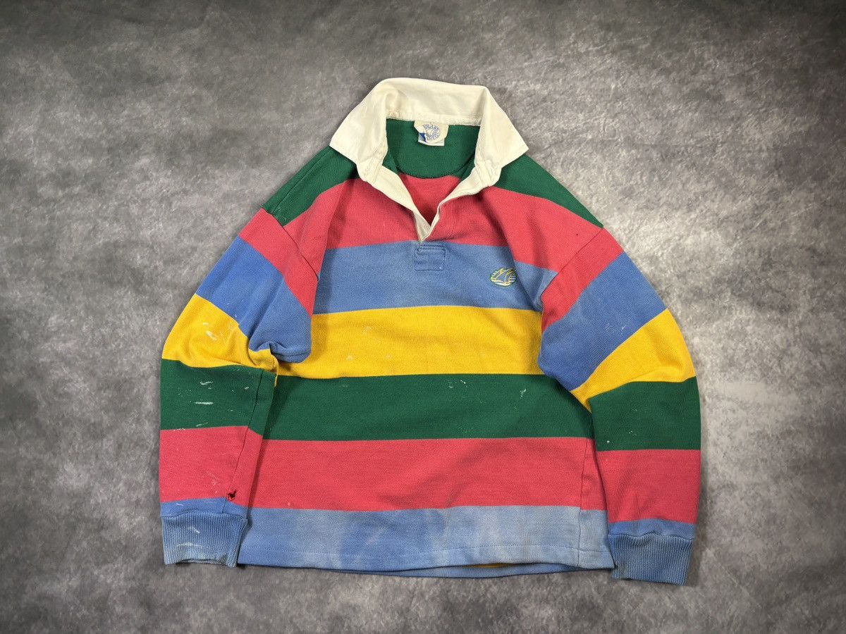 Vintage Vintage Rugby Polo Longsleeve Faded Cropped Striped 80s 90s Size US M / EU 48-50 / 2 - 22 Thumbnail