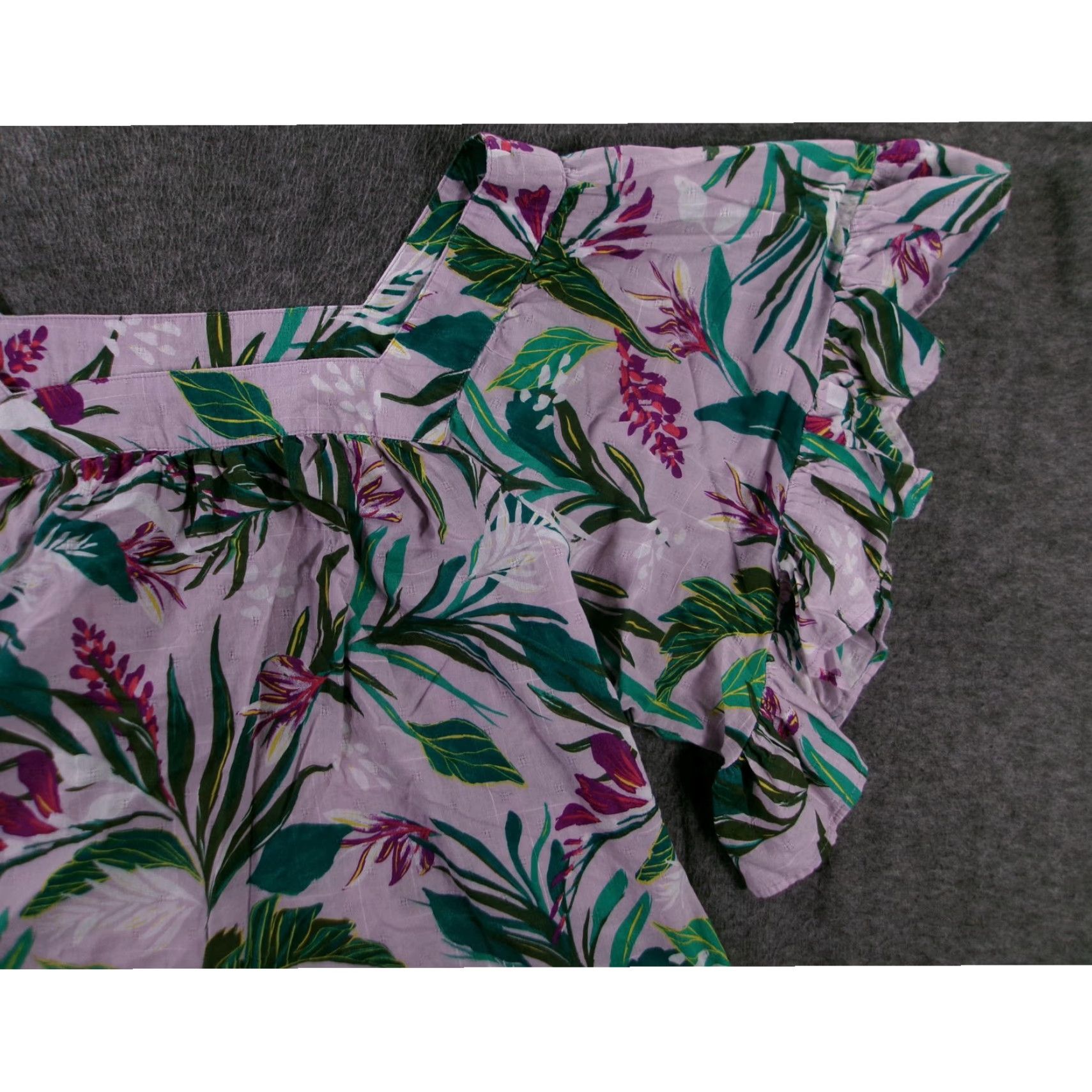 Vintage VINTAGE Terra & Sky Plus Blouse Womens 2X Cotton Floral Print Flutter Sleeves Boho Spring Green Purple Womens Size 3XL / US 20-22 - 3 Thumbnail