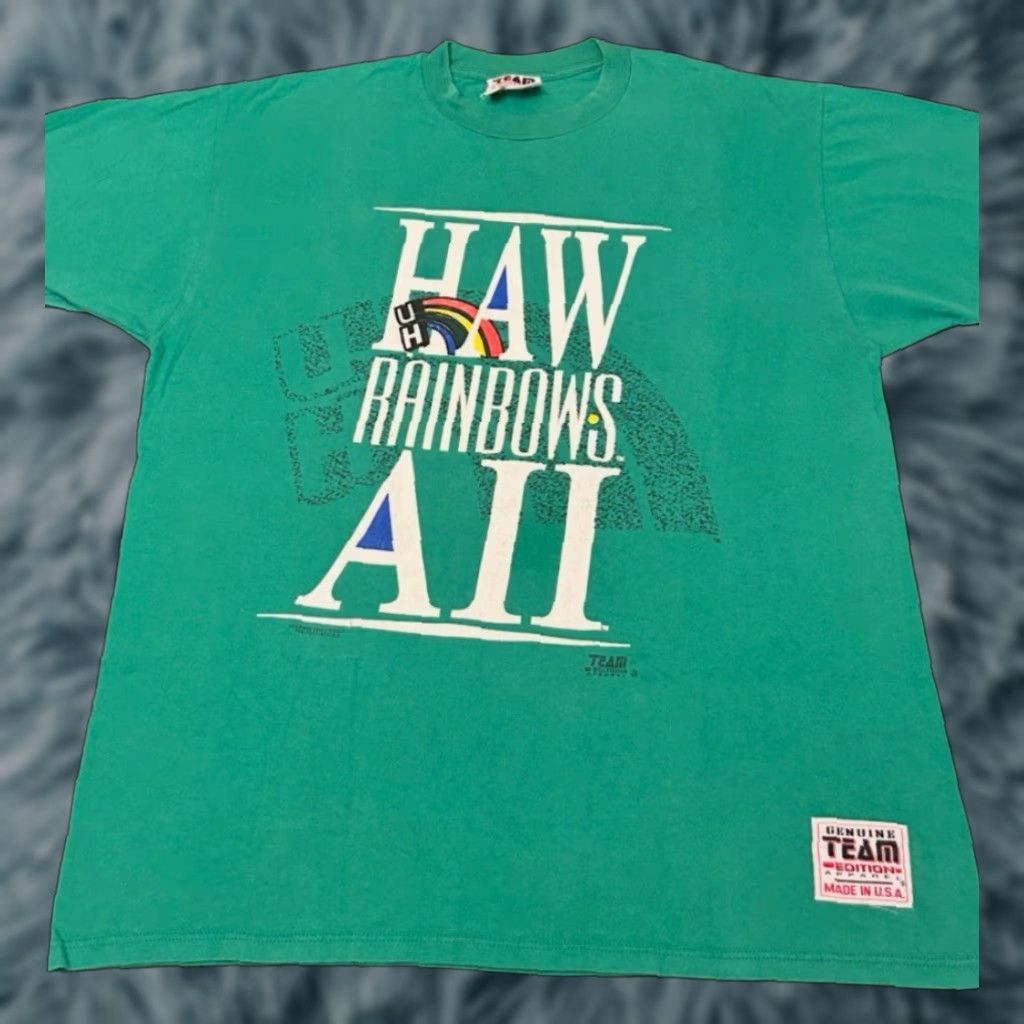 Rainbow VINTAGE University Hawaii Rainbow UH VTG Shirt Mens XL 1990s Green NCAA 90s Sports Hip Hop Size US XL / EU 56 / 4 - 1 Thumbnail