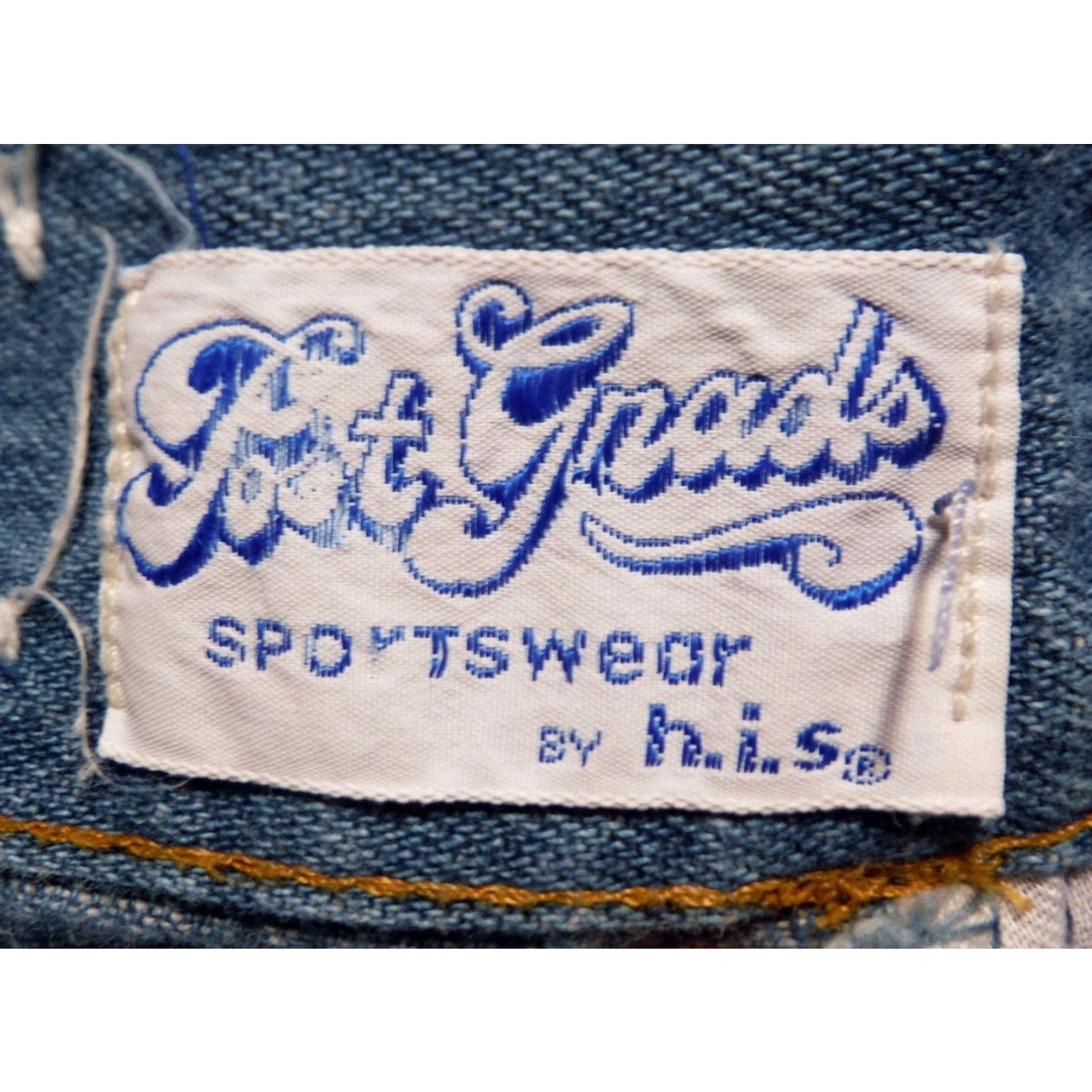 Nique VINTAGE 1970s Denim Jeans by POST GRADS H.I.S Hippy Boho Style Adult 35x30 Blue Unique Pockets USA Made Size US 35 - 3 Thumbnail