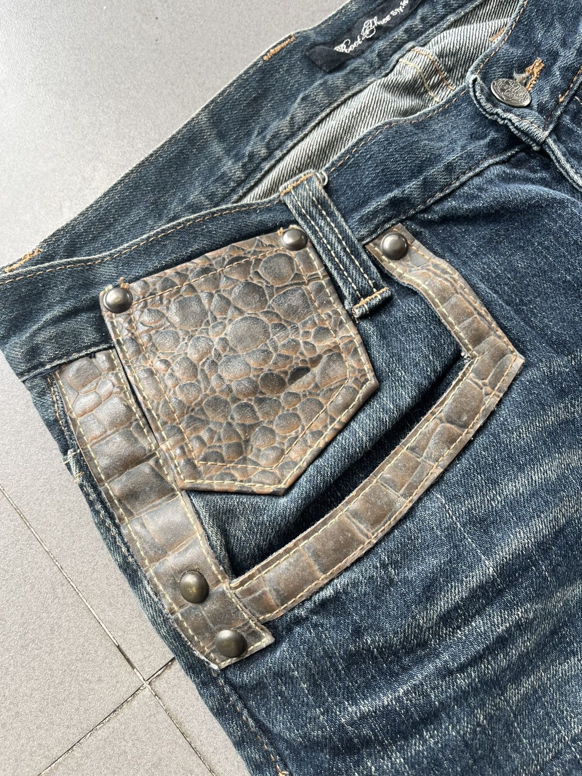 Tornado Mart 2000s JAPANESE ROOT THREE FLARE DENIM CROCODILE LEATHER Size US 30 / EU 46 - 5 Thumbnail