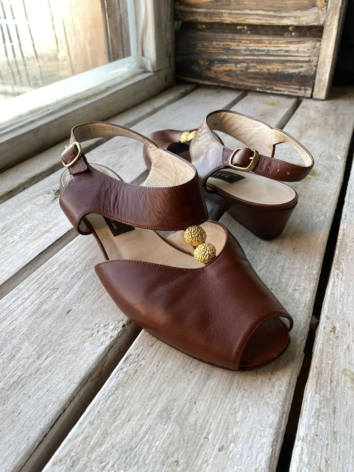Bally Made in Switzerland Leather Sandals with Gold Accents