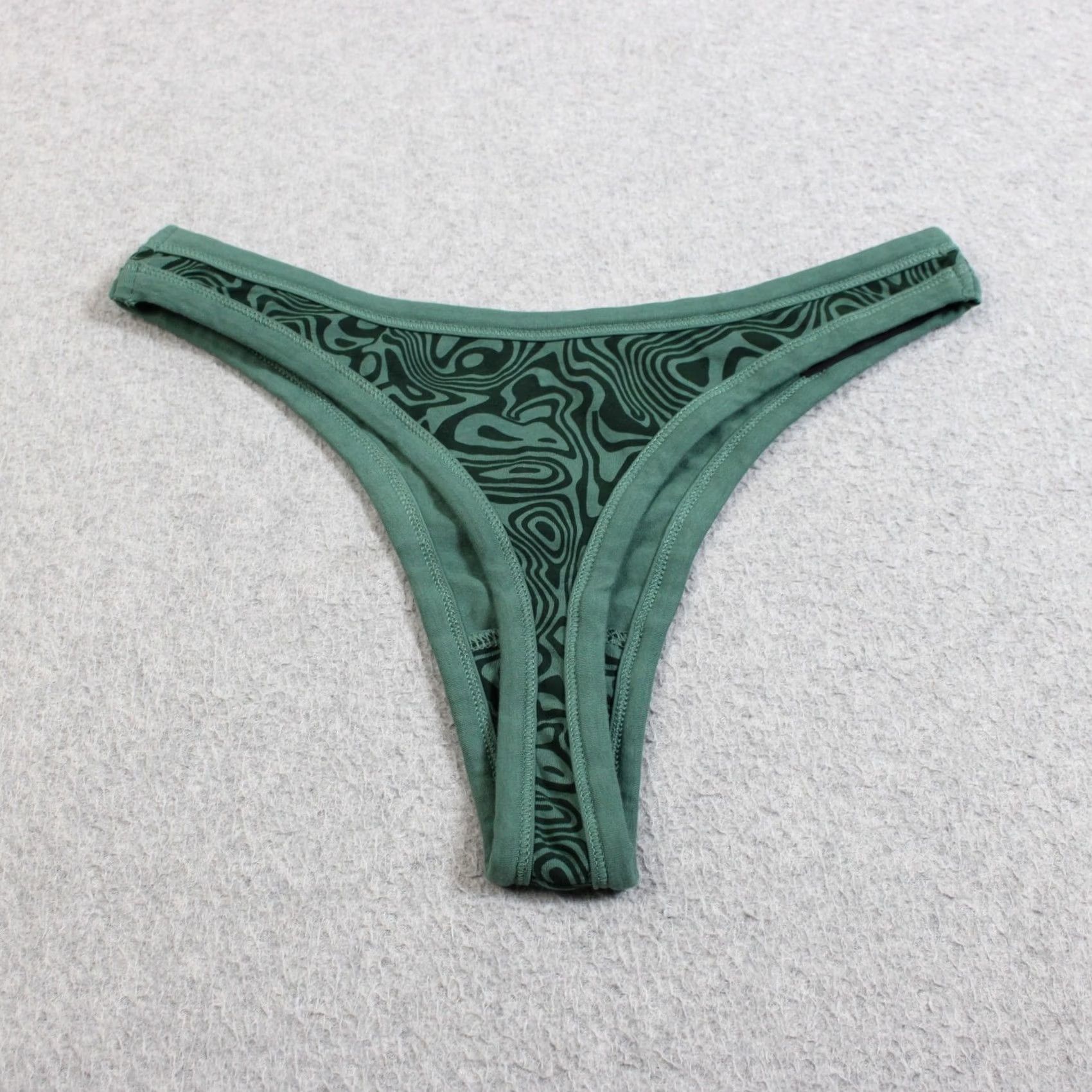 Vintage Discreture Thong Panties Women Medium Green High Leg Organic Cotton Geometric Vageniu$ Logo Novelty Fashion underwear Size 32" / US 10 / IT 46 - 2 Thumbnail