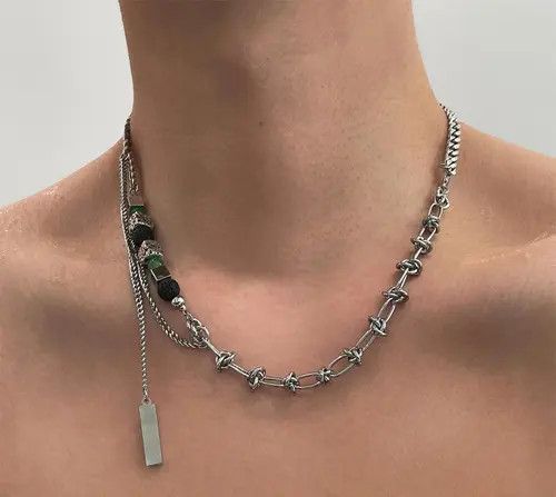 Jewelry Silver Chain Necklace with Multi-Texture Accents Size ONE SIZE - 1 Thumbnail