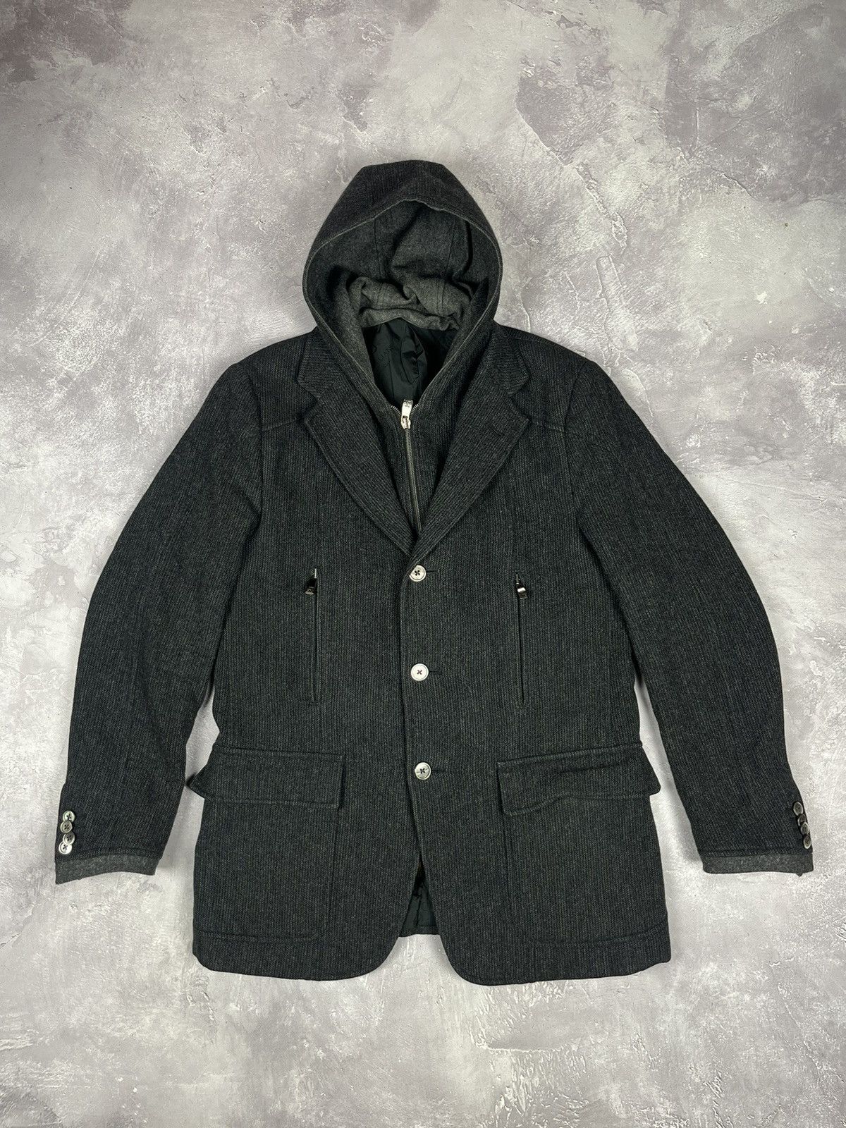 Corneliani Corneliani ID Hooded Blazer Jacket IT 48 6 R Wool/Casmere Size US M / EU 48-50 / 2 - 1 Thumbnail