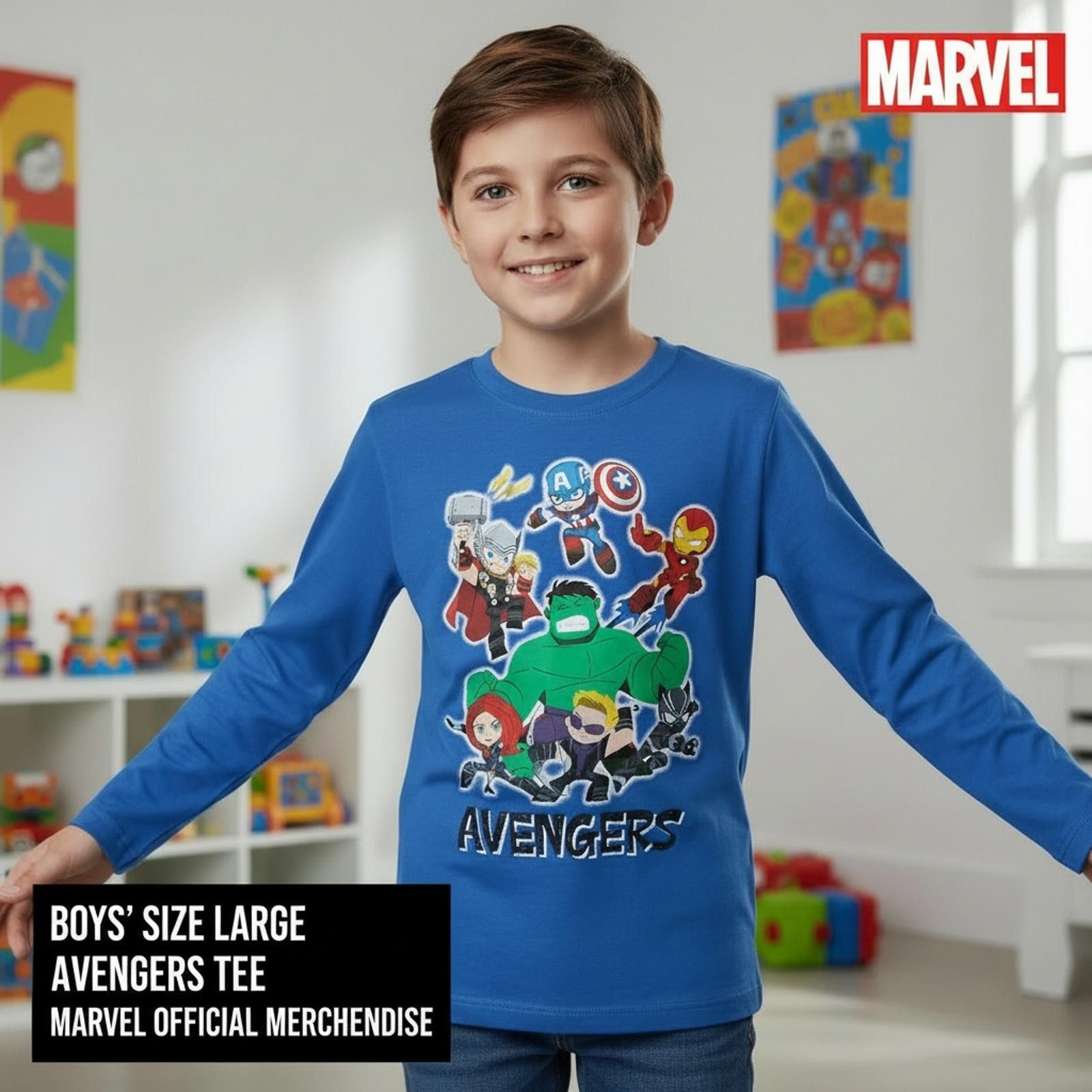 Marvel Comics Boys' Large Avengers Long Sleeve Tee Size US L / EU 52-54 / 3 - 1 Thumbnail