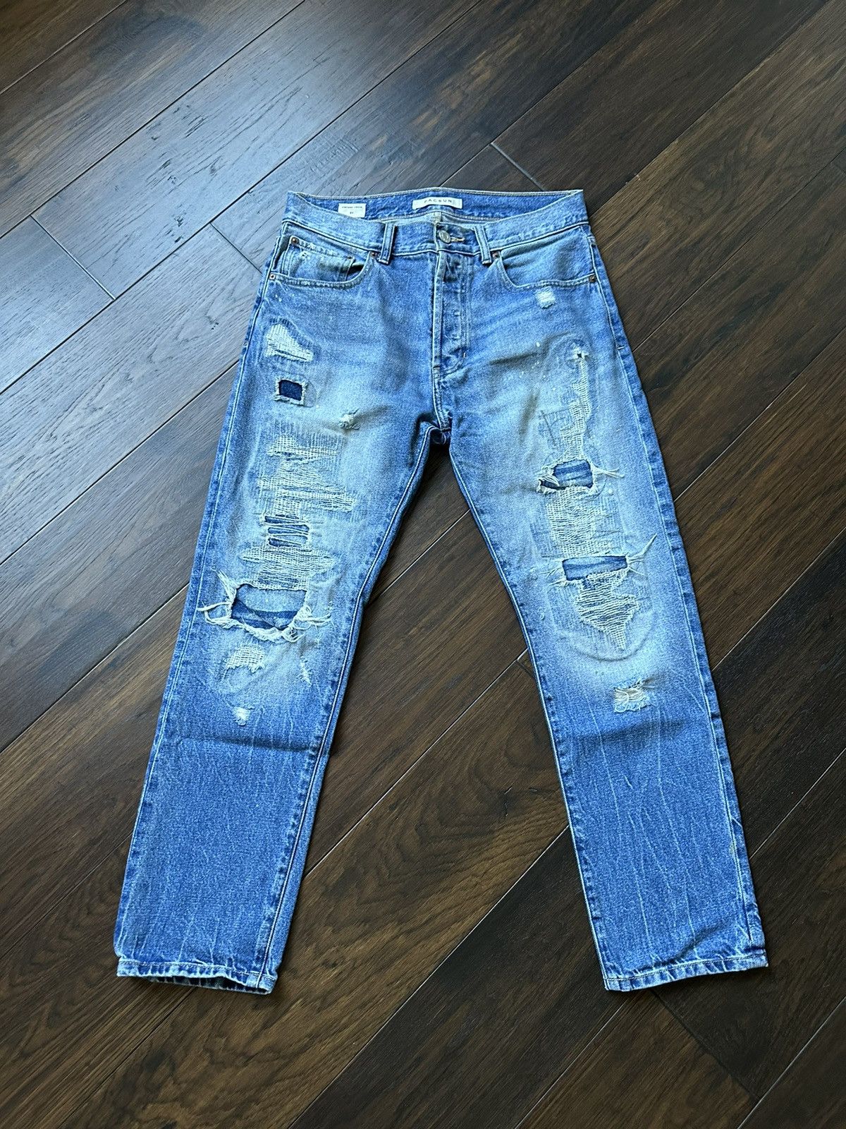 Pacsun × Vintage Blue Denim Distressed/Repair Boro Jeans (sz 31) Size US 31 - 1 Thumbnail