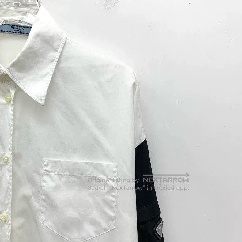 Prada Prada White Logo Cotton Long Sleeve Shirt. Size US M / EU 48-50 / 2 - 3 Thumbnail