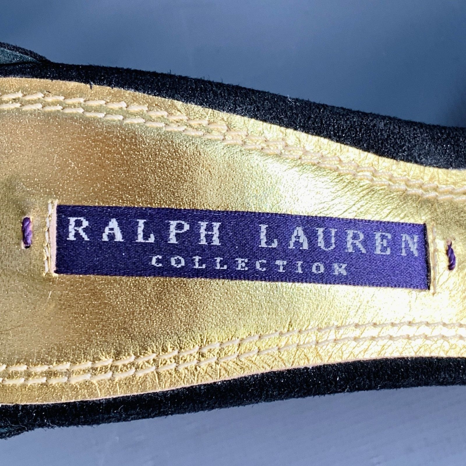 Ralph Lauren Black Metallic Gold Suede Leather Strappy Ankle Sandals Size US 6 / IT 36 - 7 Thumbnail