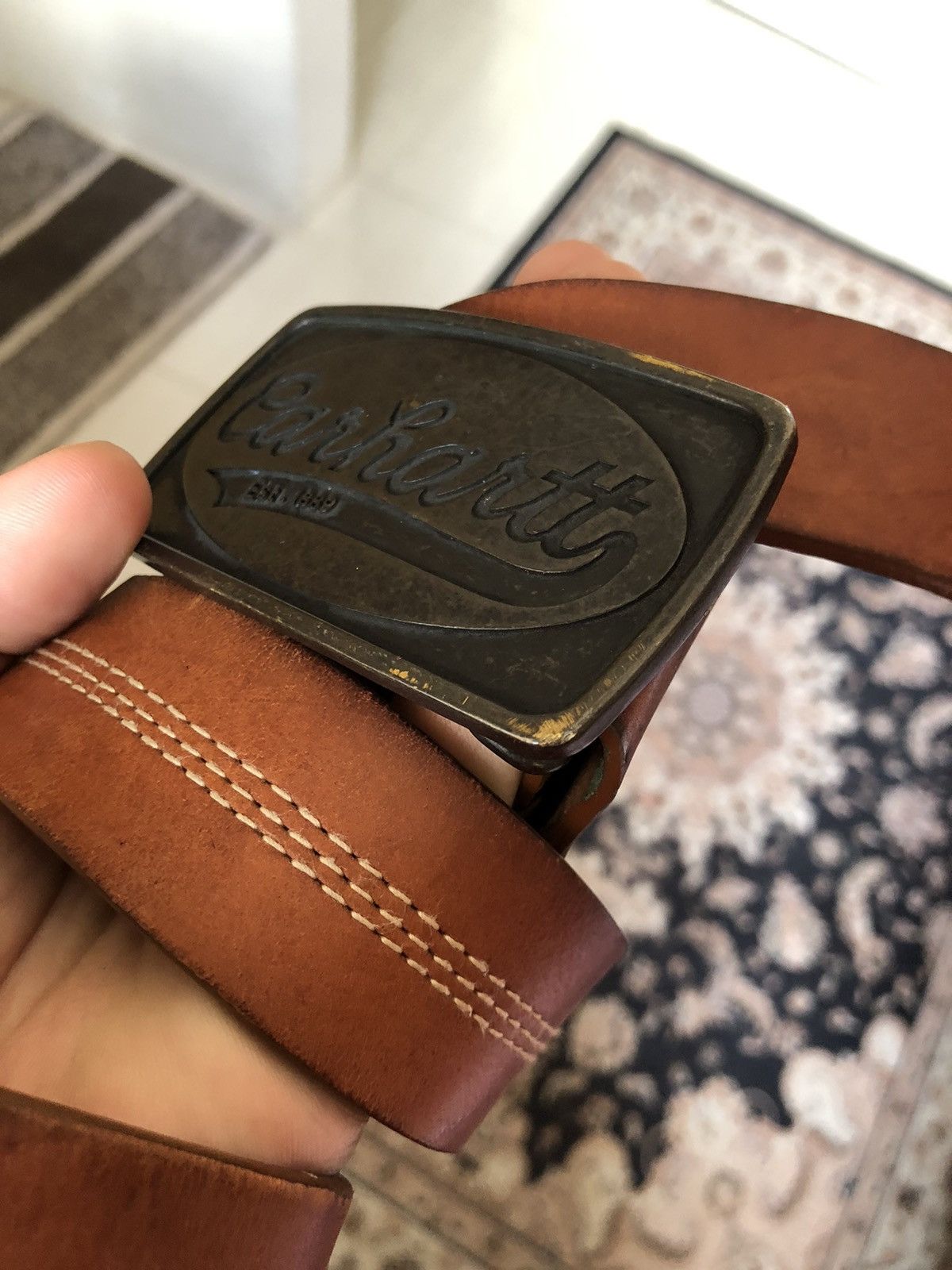 Carhartt Rare❗️Vintage Carhartt Buckle Spellout Leather Belt Size ONE SIZE - 6 Thumbnail