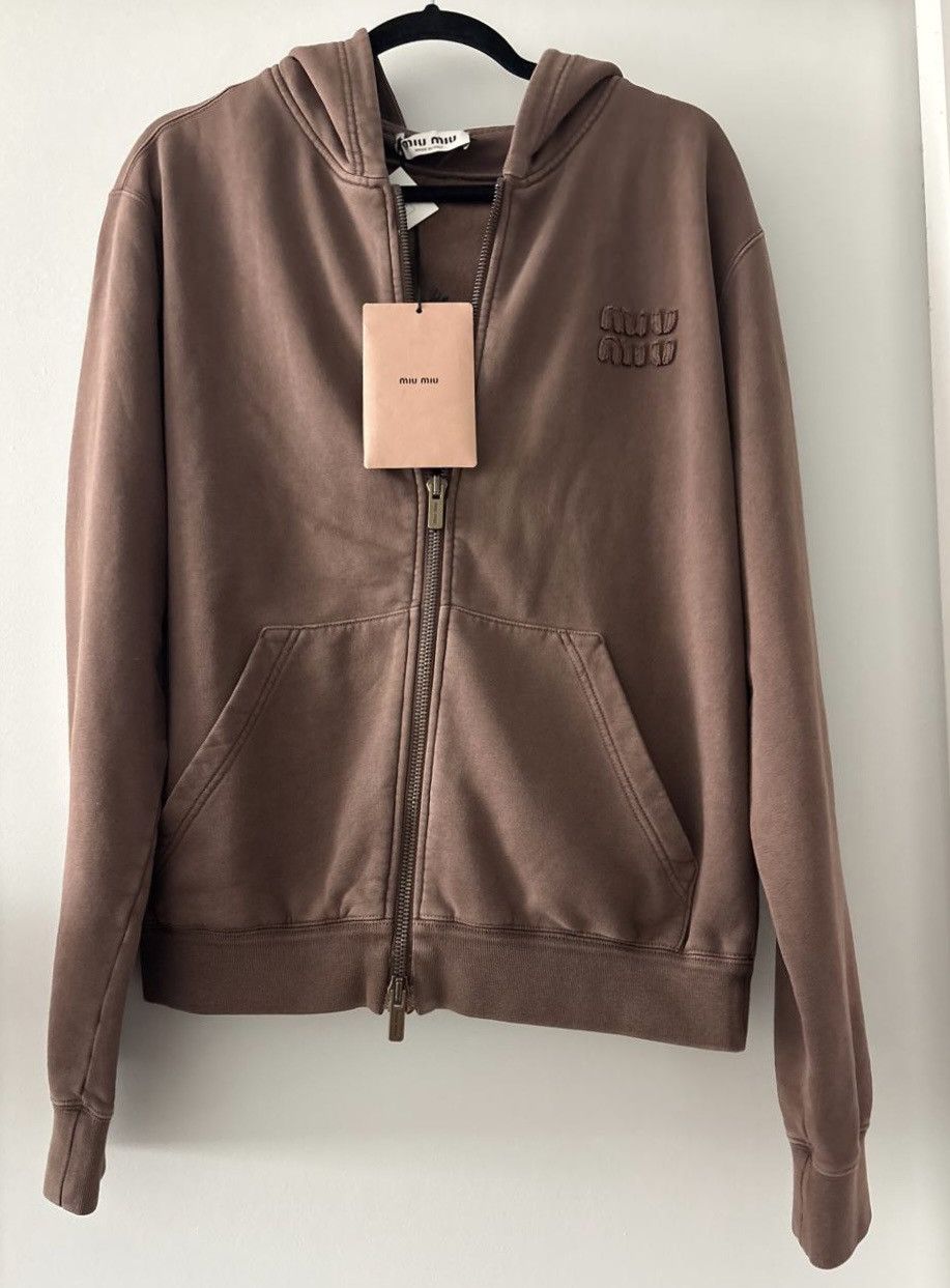 Miu Miu Miu Miu Zip Up Hoodie In Brown Size US S / EU 44-46 / 1 - 1 Thumbnail