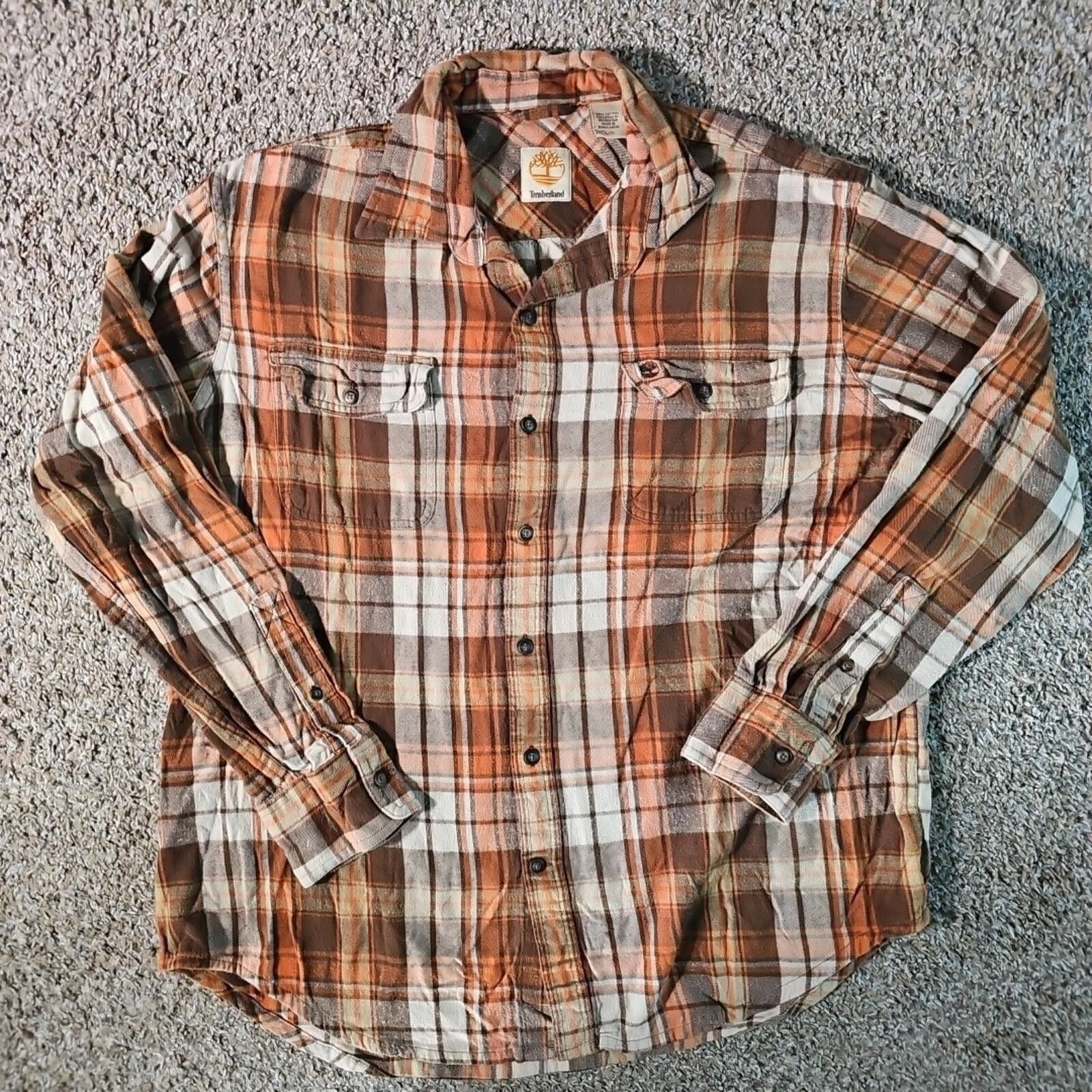 Timberland Timberland L Brown Orange Flannel Button Up Size US L / EU 52-54 / 3 - 1 Thumbnail
