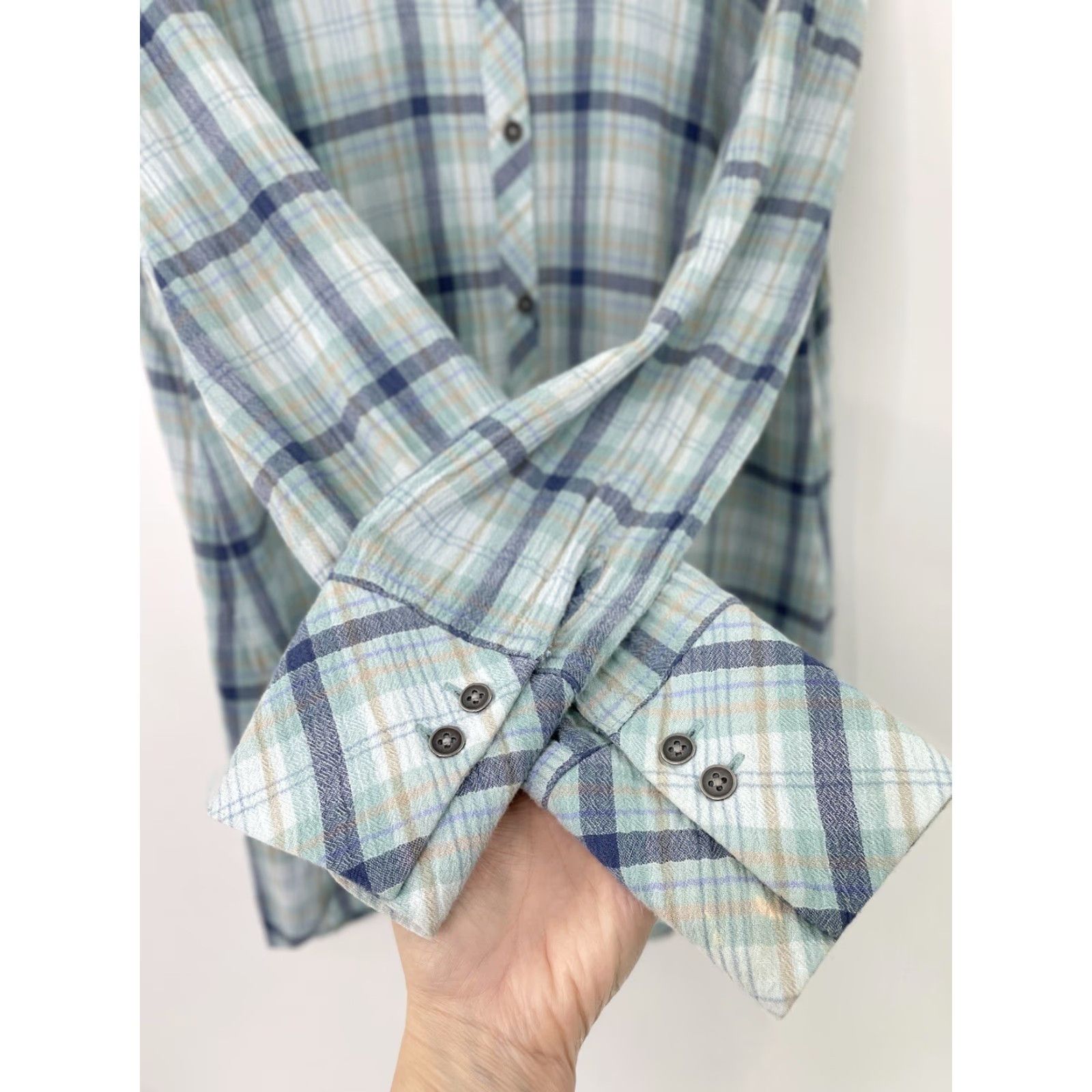J. Jill VINTAGE? No. J.Jill Blue Plaid Crew Neck Button Front Long Sleeve Tunic M Womens Shirt Size M / US 6-8 / IT 42-44 - 5 Thumbnail