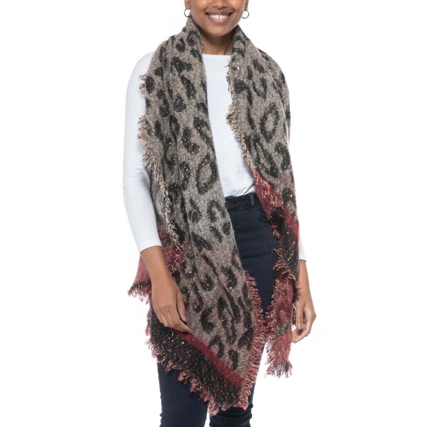 Other Inc International Concepts Leopard Sequin Wrap, Black/Red Size ONE SIZE - 1 Thumbnail
