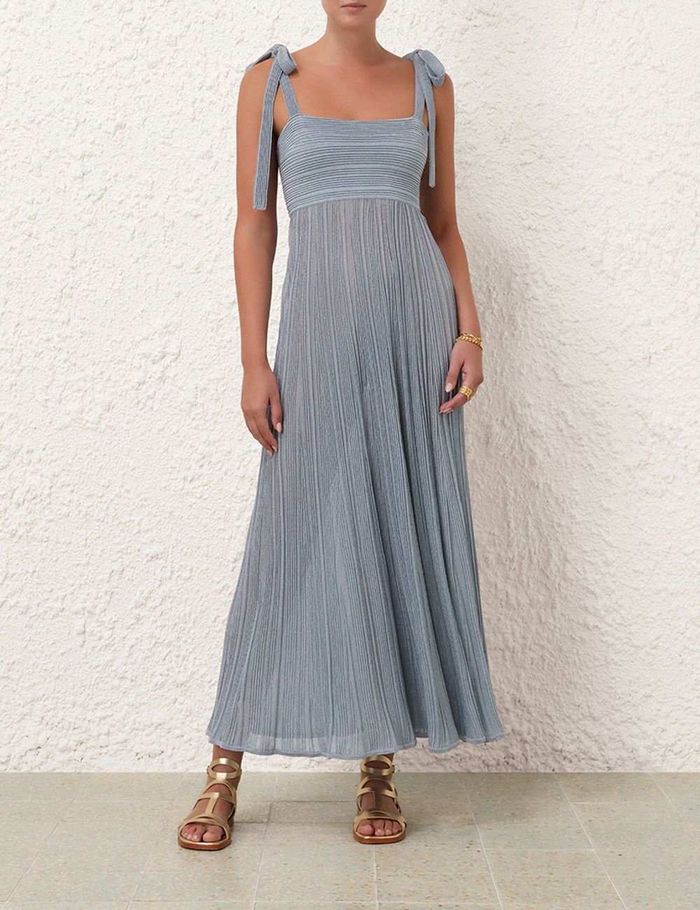 Zimmermann oc11z0525 Waverly Metallic Tie Midi Dress im Blue Size M / US 6-8 / IT 42-44 - 2 Thumbnail