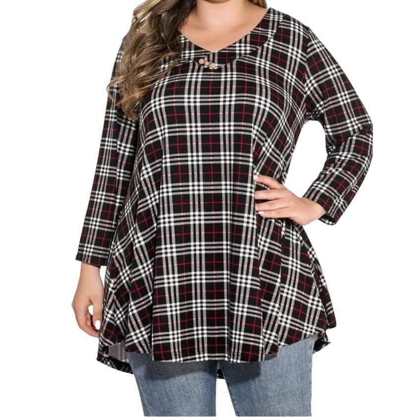 Other Plaid Women's Tunic Top Women's 3X Black Casual Fall Grunge Flowy feminine Comfy Size 3XL / US 20-22 - 3 Thumbnail