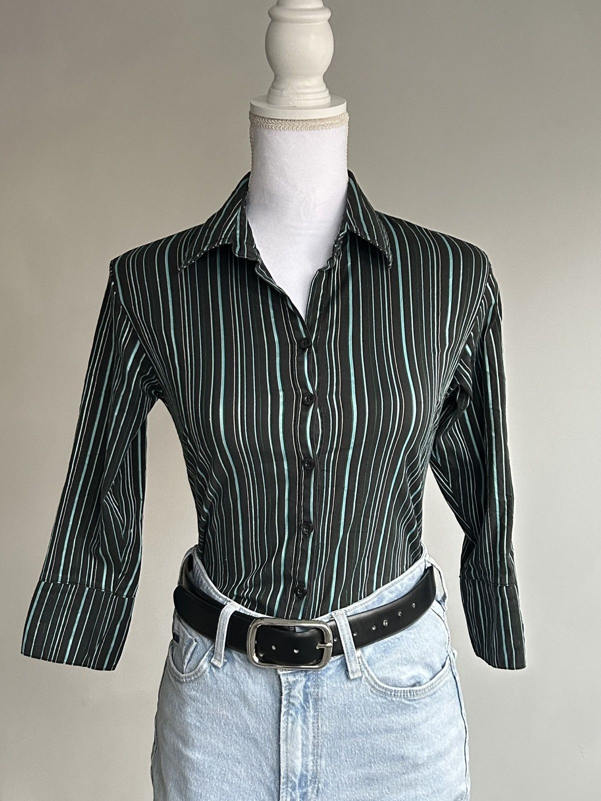 Vintage Vintage Saix 2000s Navy Blue Striped Shirt Size S / US 4 / IT 40 - 7 Thumbnail