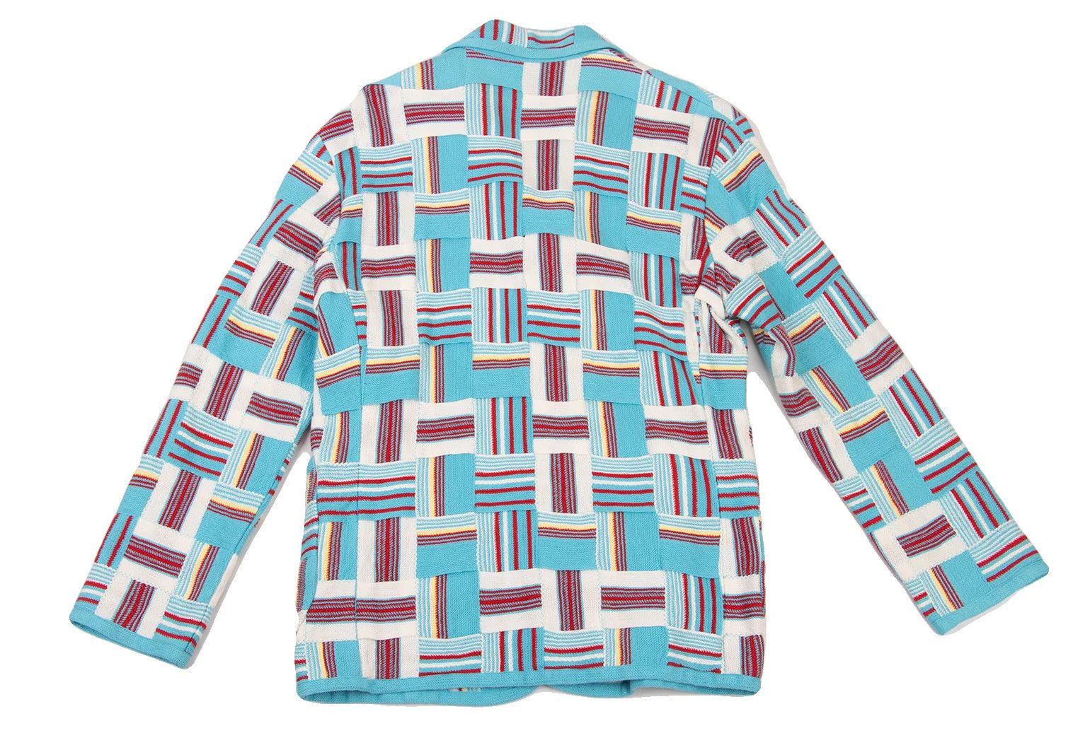 Issey Miyake Cotton Stripe Knit Patchwork Design Jacket in White and Blue Size US XL / EU 56 / 4 - 16 Thumbnail
