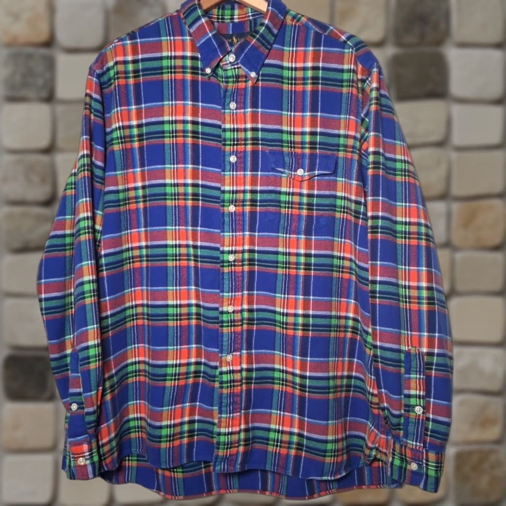 Ralph Lauren Ralph Lauren Flannel Shirt Men XL Blue Orange Green Plaid Tartan Button Down Size US XL / EU 56 / 4 - 1 Thumbnail