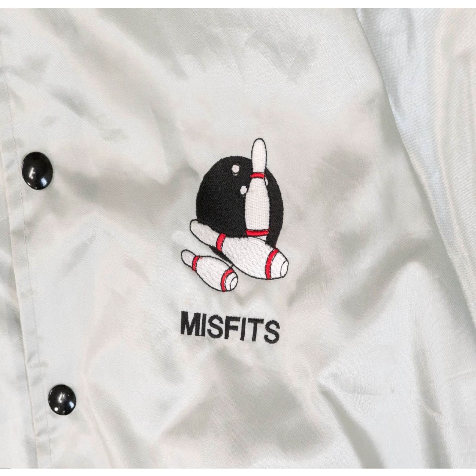 Vintage VINTAGE Misfits Bomber Jacket Men XL Satin Knit Band Collar Full Zip Pockets Gray 90s Punk Rock USA Batik? Size US XL / EU 56 / 4 - 2 Thumbnail