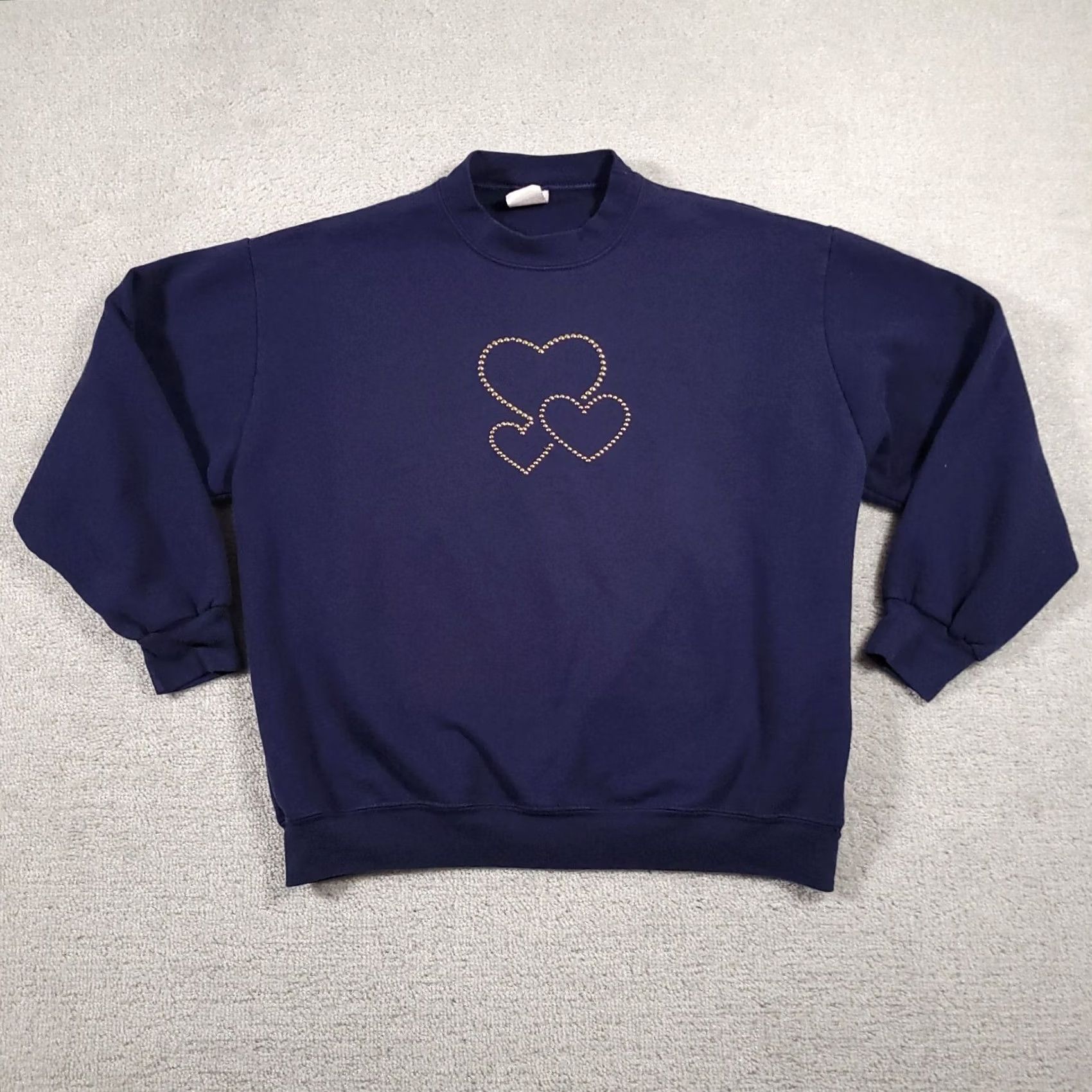 Vintage Vtg Ginnis Girls Sweatshirt Women's M Blue Hearts Studded Grandma USA Made Hoodie? Size M / US 6-8 / IT 42-44 - 2 Thumbnail