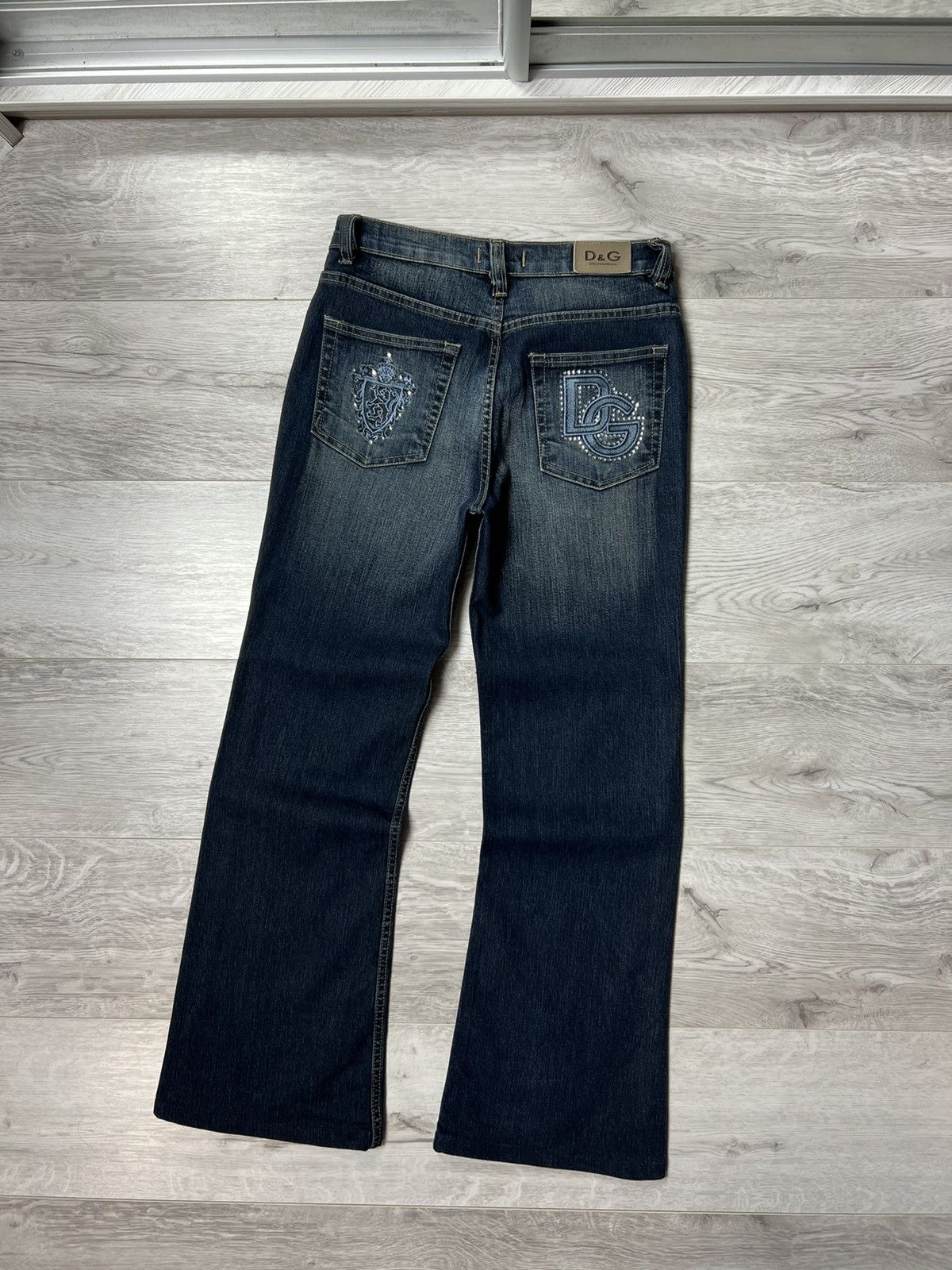 Vintage Y2K Dolce Gabbana Flared Jeans Rhinestones Logo D&G 