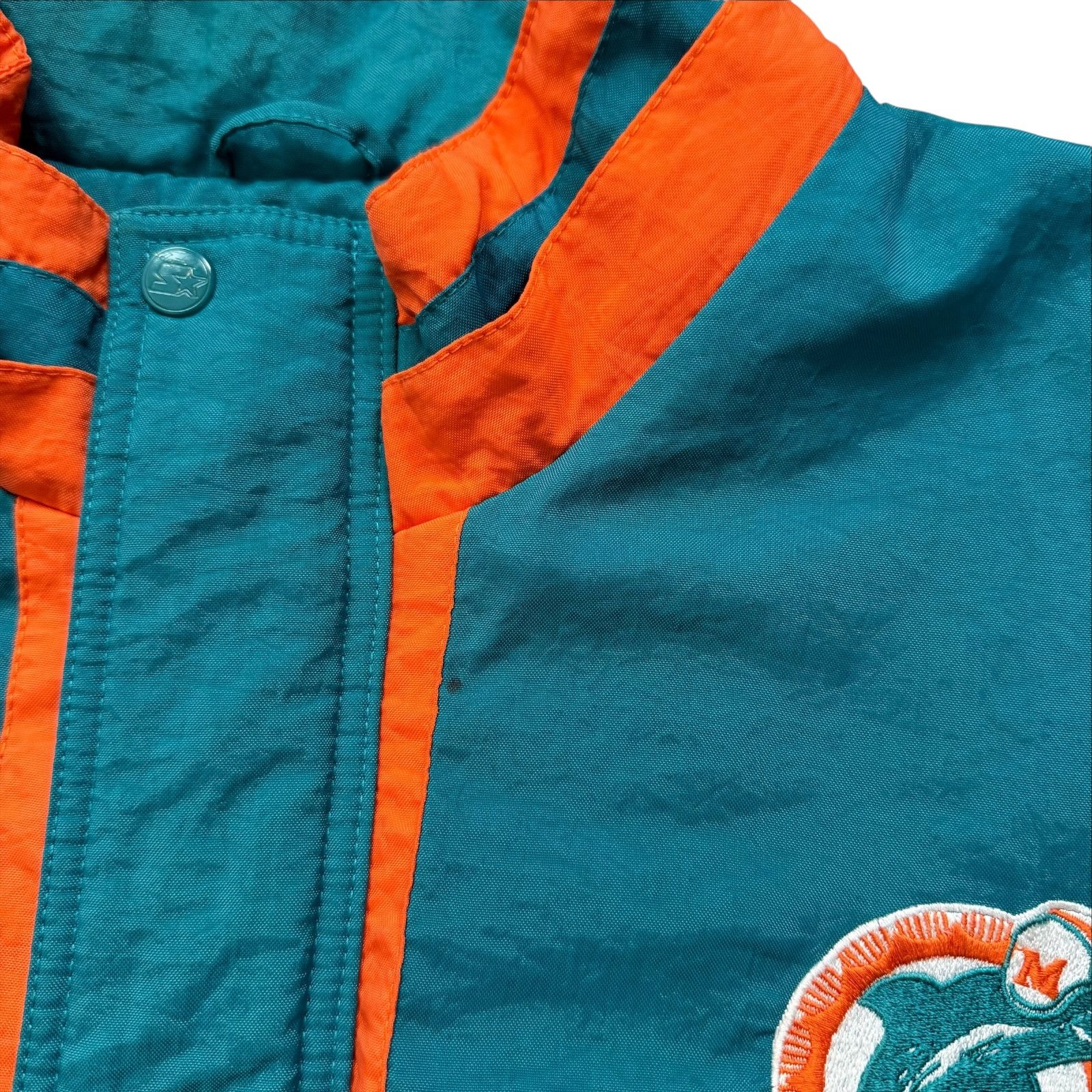 NFL VTG 90s MIAMI DOLPHINS STARTER PUFFER JACKET STAR SLEEVES Size US XL / EU 56 / 4 - 8 Thumbnail