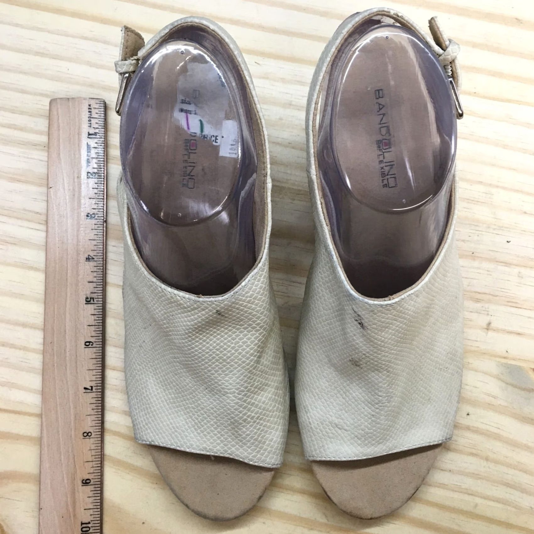 Vintage Bandolino Heels Womens 8.5 M Galatee Open Toe Wedge Slingback Beige Leather Size US 9 / IT 39 - 5 Thumbnail