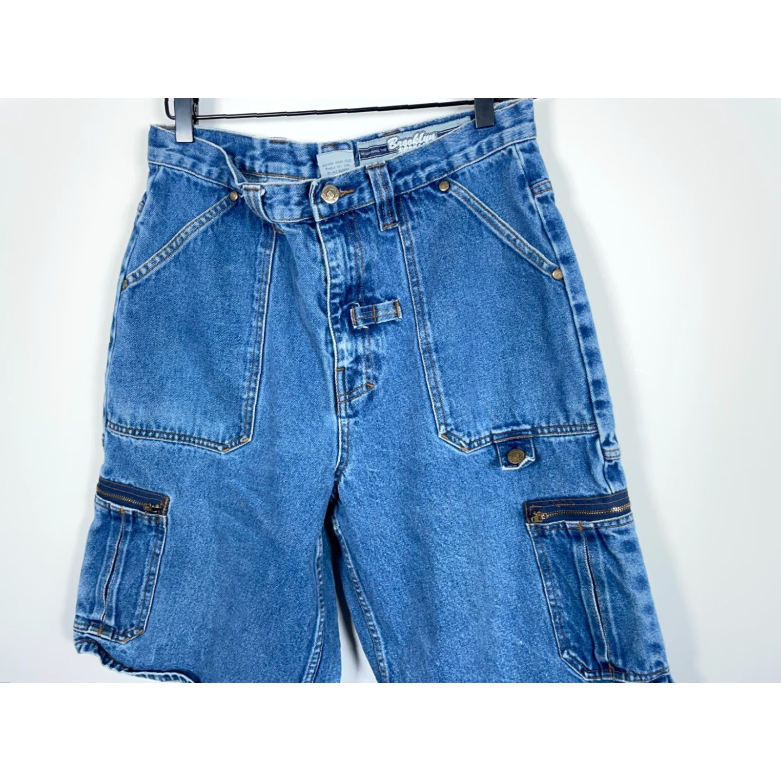 Vintage VINTAGE Brooklyn Xpress Cargo Denim Shorts Men 30 x 12 Blue Baggy Fit High Rise Streetwear 2000s Hip Hop Mens Shorts Size US 30 / EU 46 - 4 Thumbnail