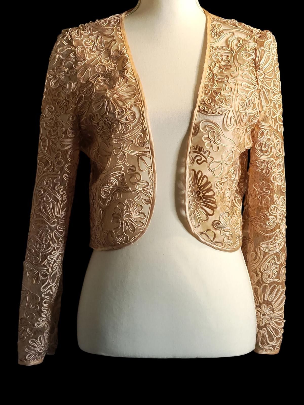 Other EY Signature Women's Beige Embroidered Sheer Blazer Size L / US 10 / IT 46 - 3 Thumbnail
