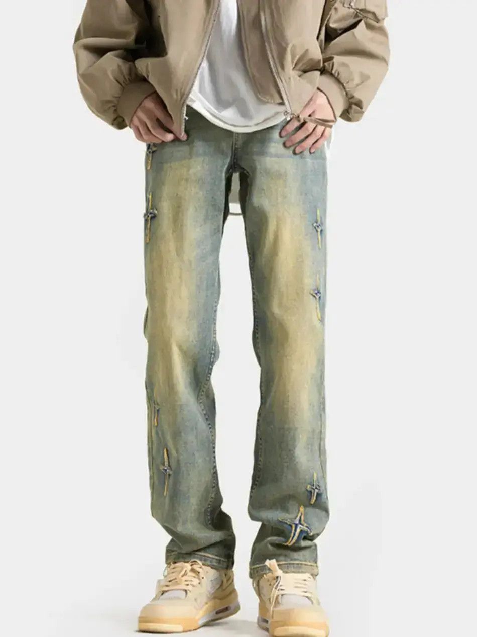 Japanese Brand Retro washed slim fit straight leg star jeans Size US 30 / EU 46 - 3 Thumbnail
