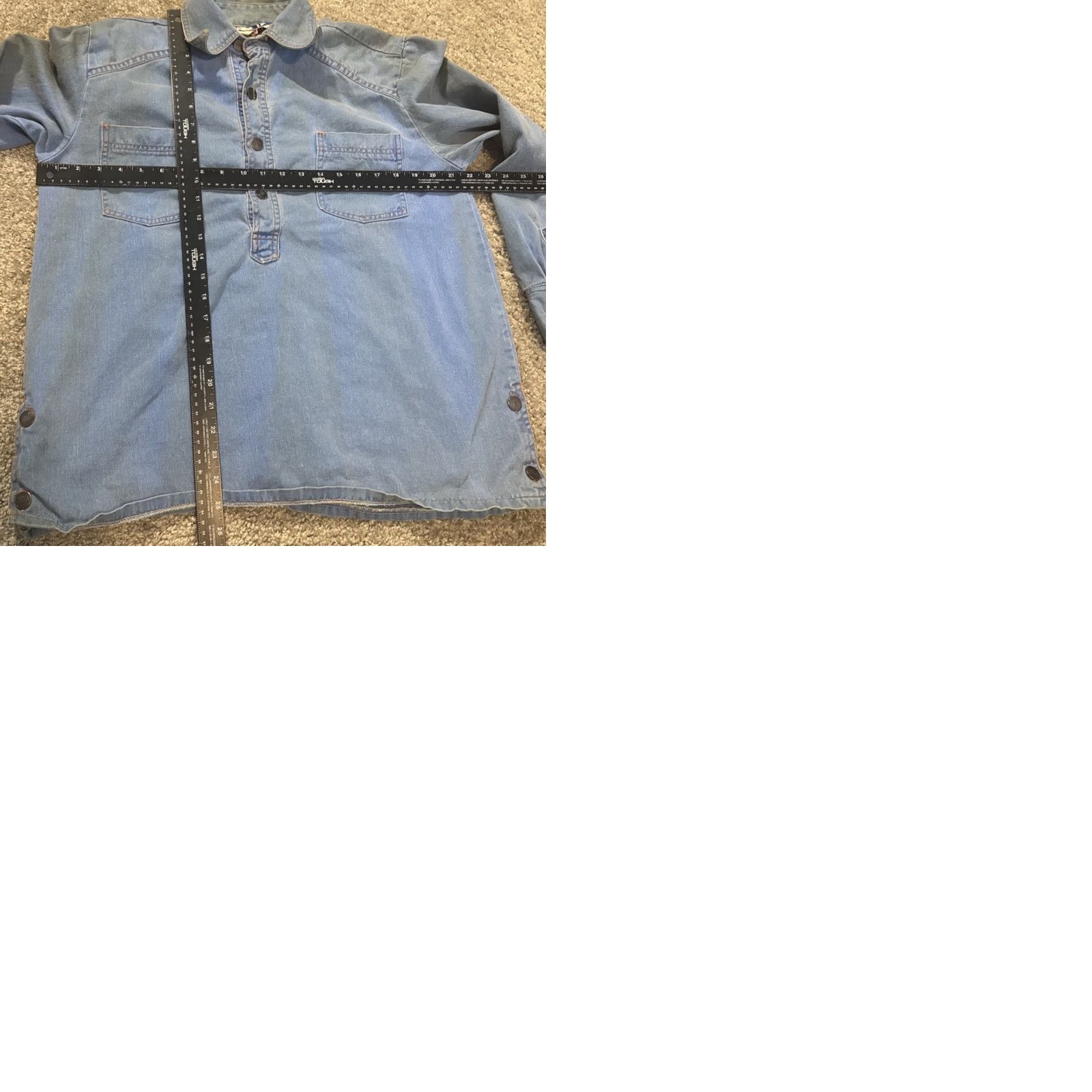 Denime VINTAGE The Flick 60s Denim Half Button Popover Blouse Shirt Women L Blue 60s Theme Size L / US 10 / IT 46 - 9 Thumbnail