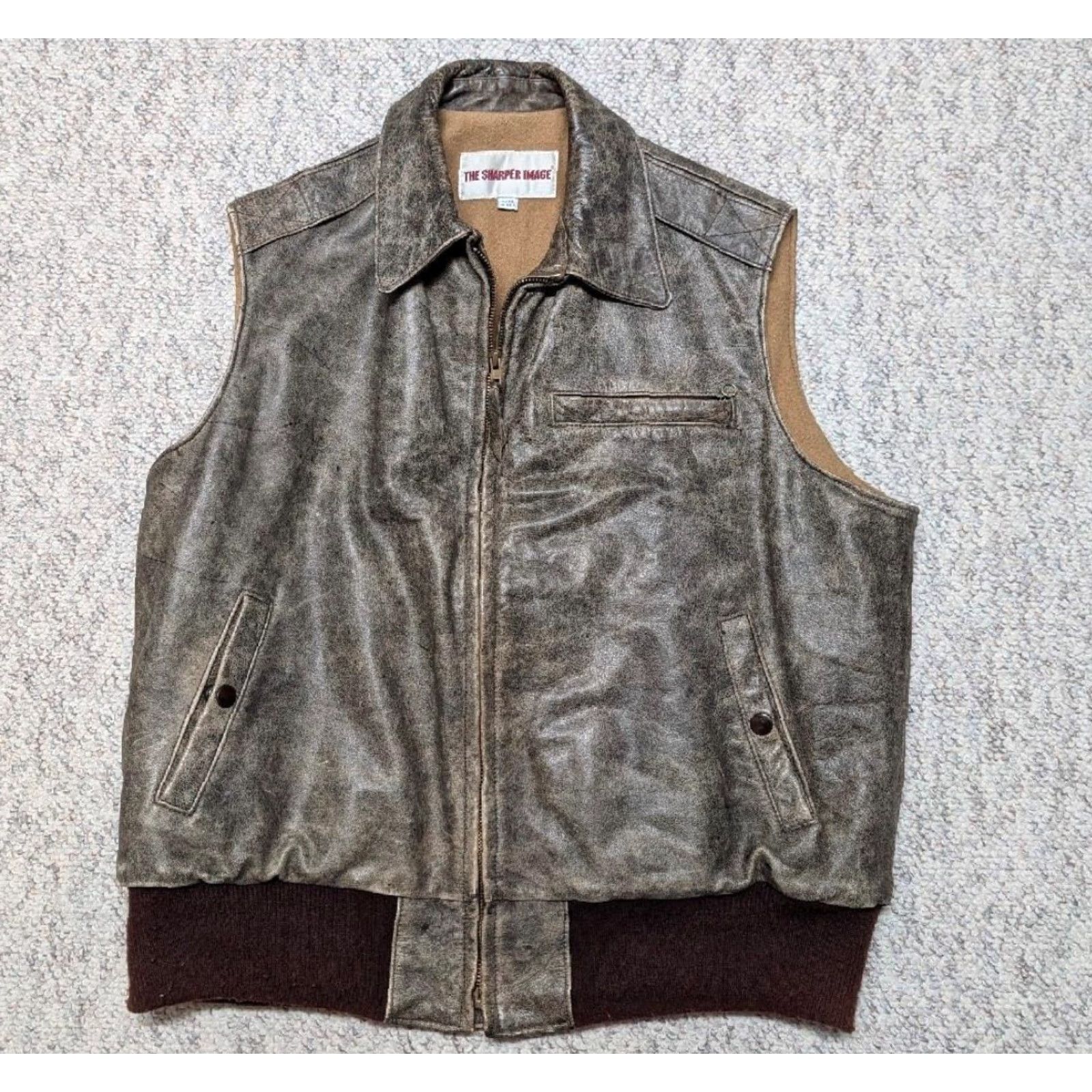Vintage VINTAGE USA made BOMBER vest Leather L brown 44 Mens Harley Motorcycle broke-in patina zip front Size US L / EU 52-54 / 3 - 3 Thumbnail