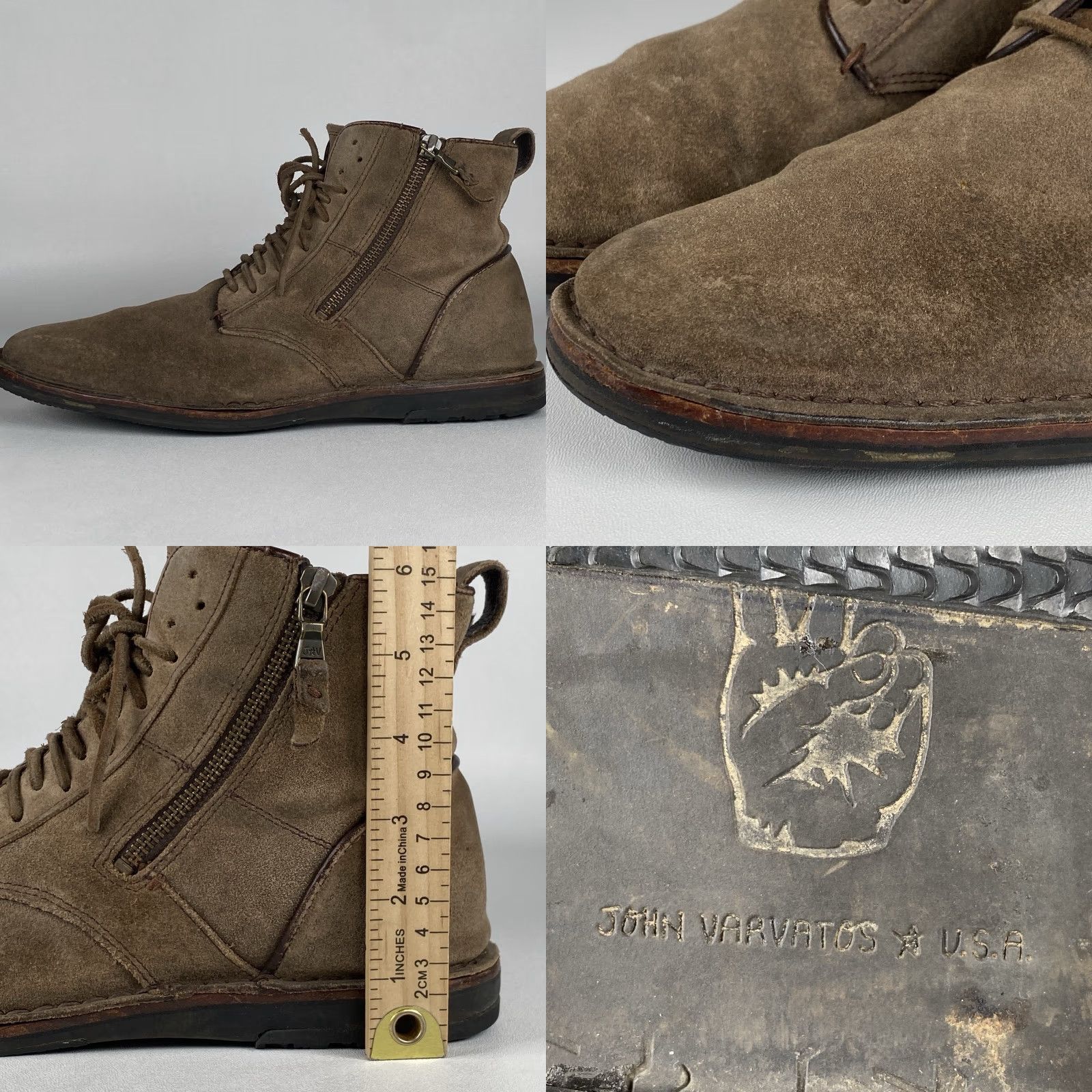 John Varvatos John Varvatos Barrett Boots Mens Leather Lace Up Ankle Chukka Bootie 10.5 Brown Rubber Burnished Toe Exposed Zippers M Contribution Size US 11 / EU 44 - 8 Thumbnail