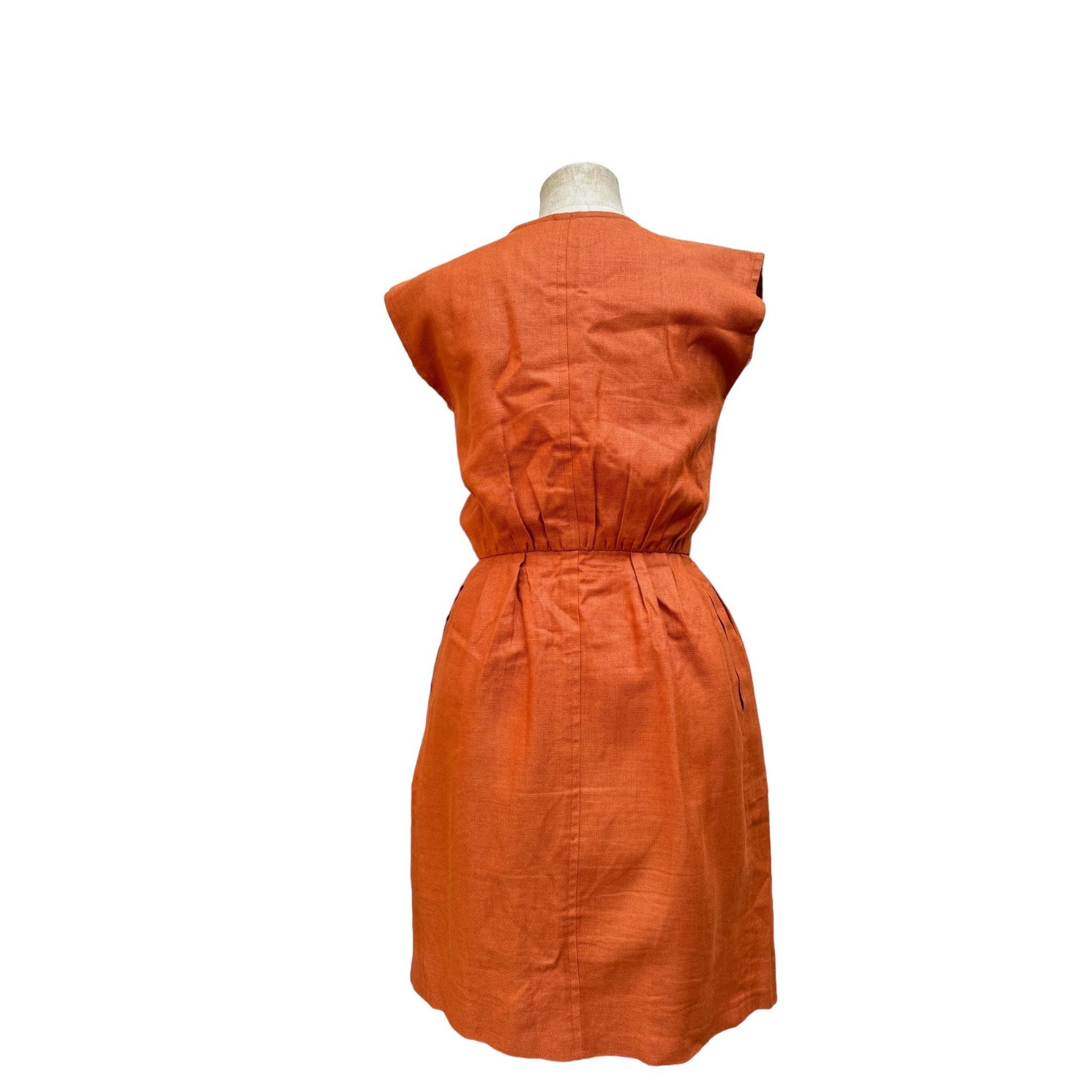 Saint Laurent Paris 1970S Orange Linen Cotton Buttoned Dress Size M / US 6-8 / IT 42-44 - 6 Thumbnail