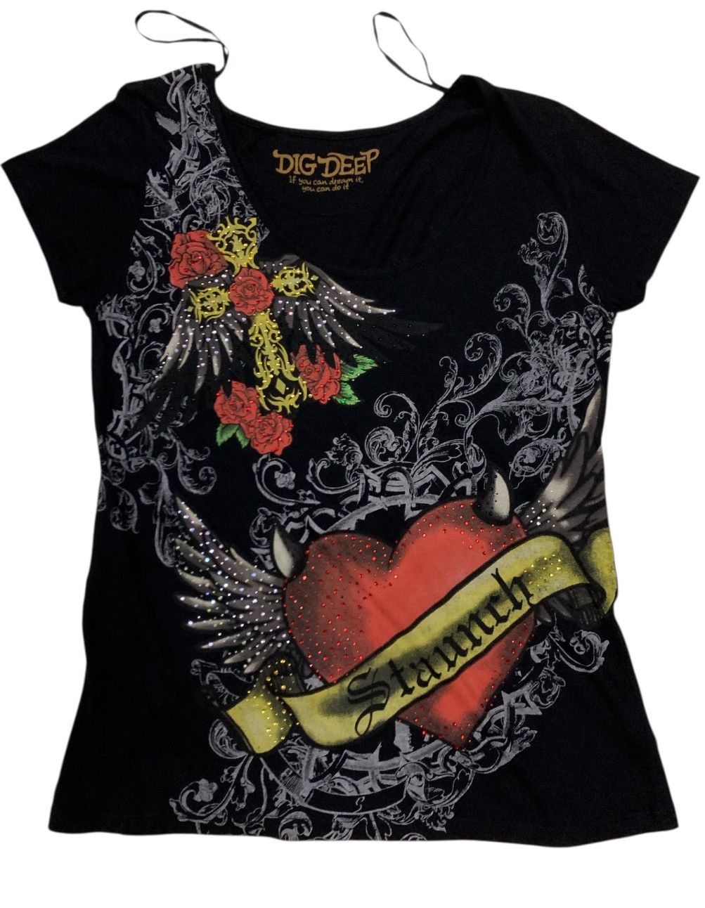 Japanese Brand Dig Deep Black Label Rhinestone v neck y2k Vintage Size M / US 6-8 / IT 42-44 - 1 Thumbnail