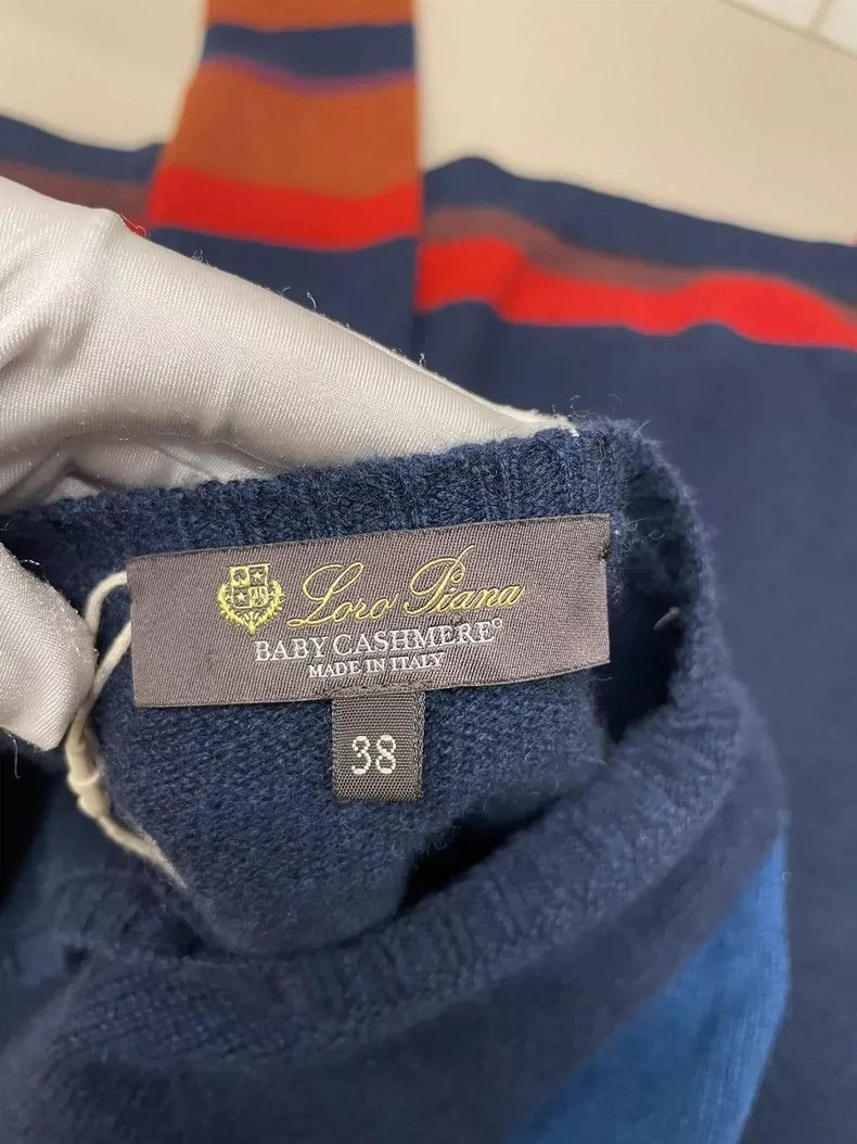 Loro Piana LORO PIANA Blue and navy round neck cashmere sweater Size S / US 4 / IT 40 - 3 Thumbnail