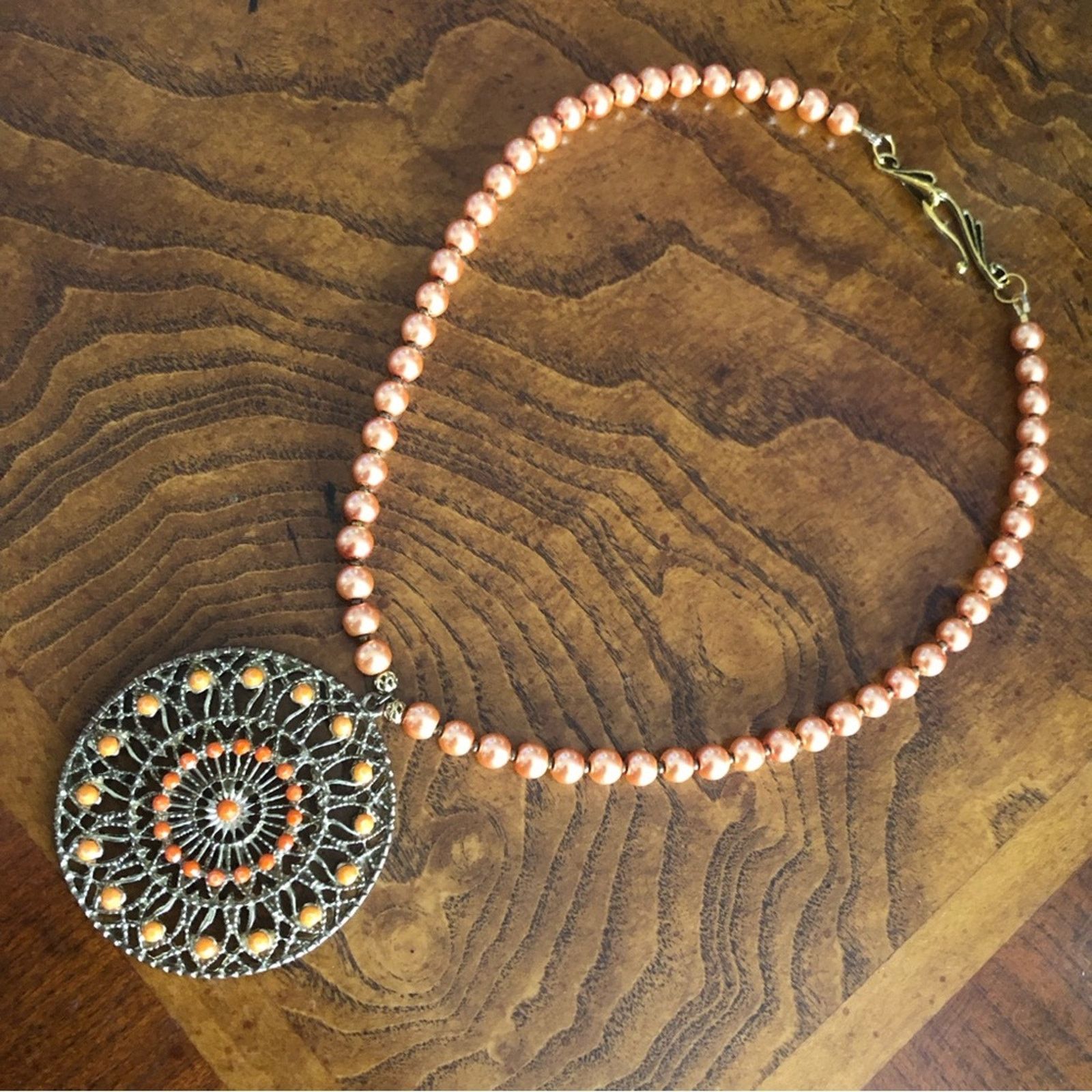 Handmade Handcrafted repurpose coral filigree stone Pearl necklace Size ONE SIZE - 9 Thumbnail