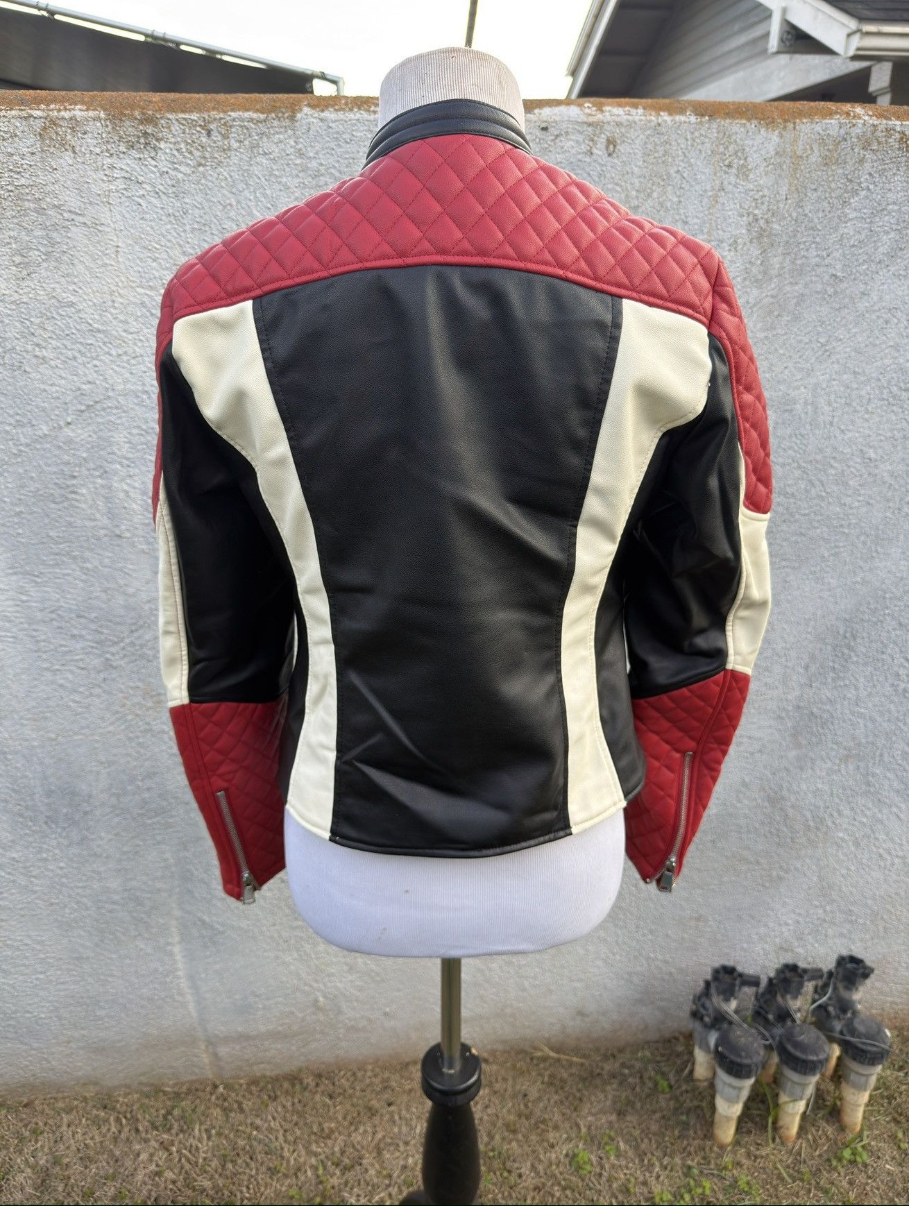Zara Zara Faux Leather Red Black Cream Biker Jacket Women’s S Size S / US 4 / IT 40 - 2 Thumbnail